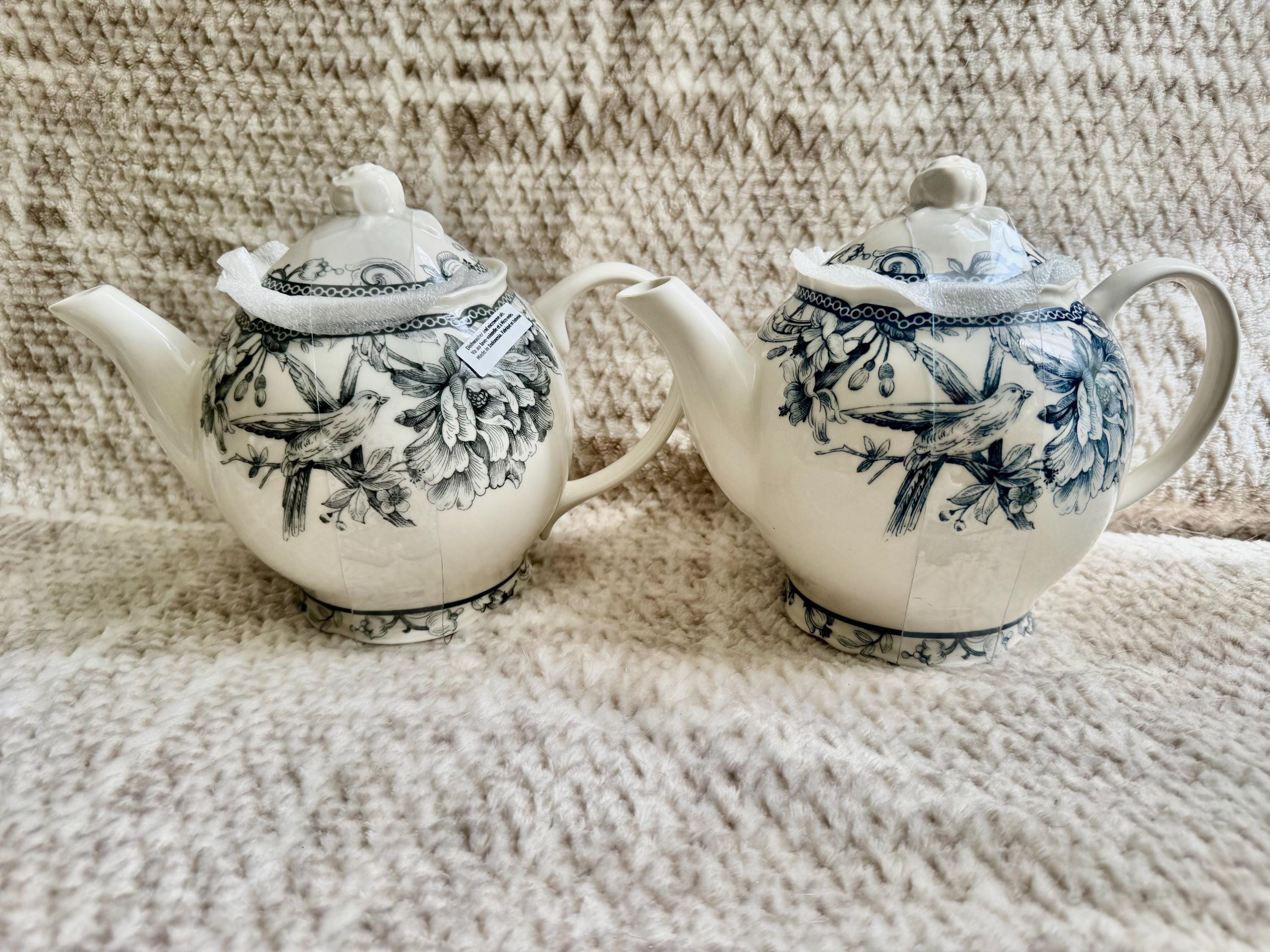 222 Fifth “Adelaide” Blue White Floral Bird Ironstone – Teapot or Cup & Saucer Set, detail view 9