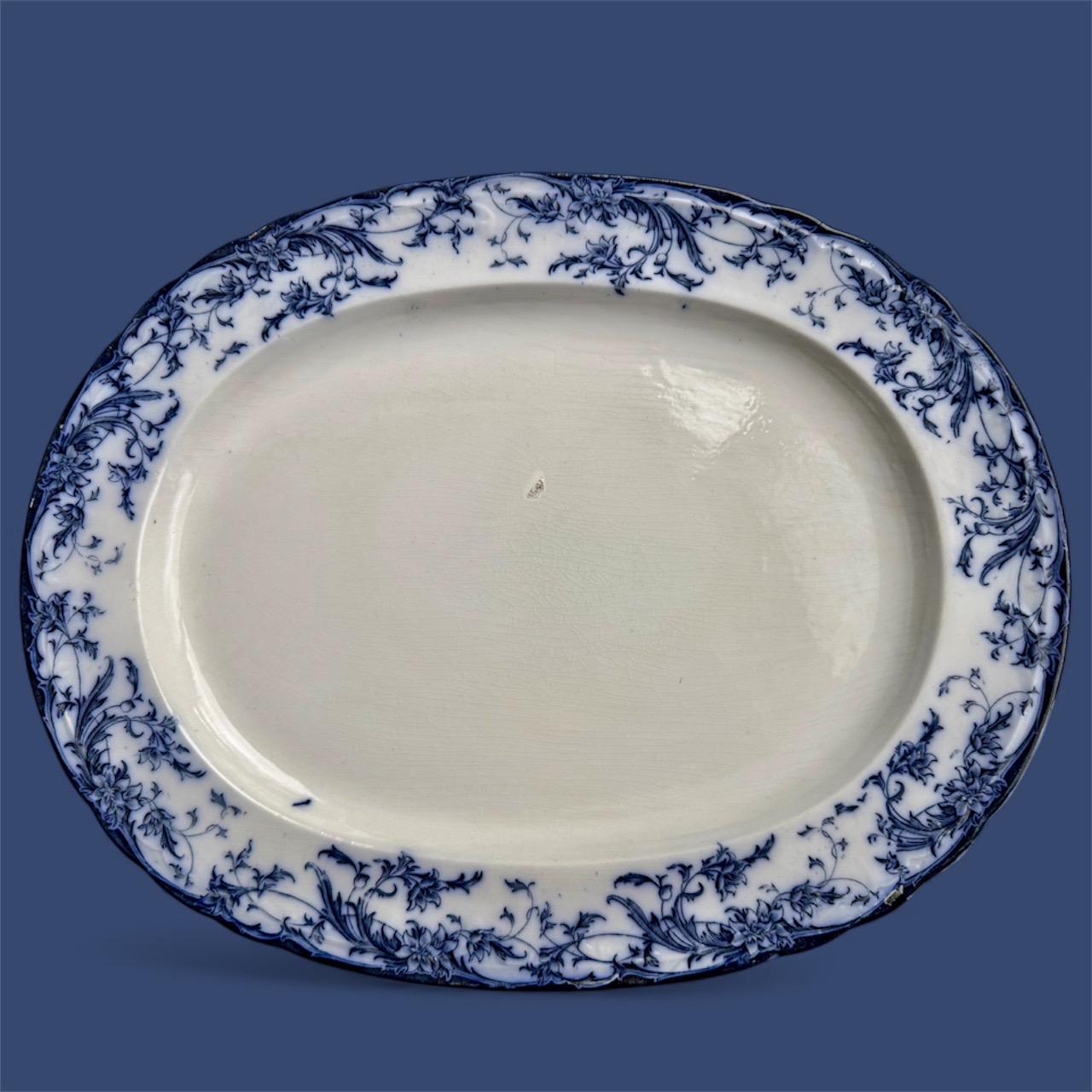 Antique 1880s Bridgwood Son Blue & White Transferware Oval Platter – 18 1/2” x 14 1/2”, front view