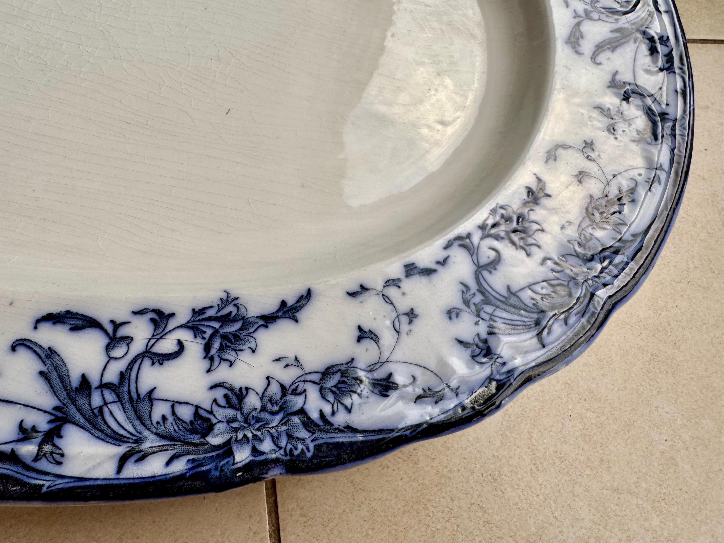 Antique 1880s Bridgwood Son Blue & White Transferware Oval Platter – 18 1/2” x 14 1/2”, detail view 9