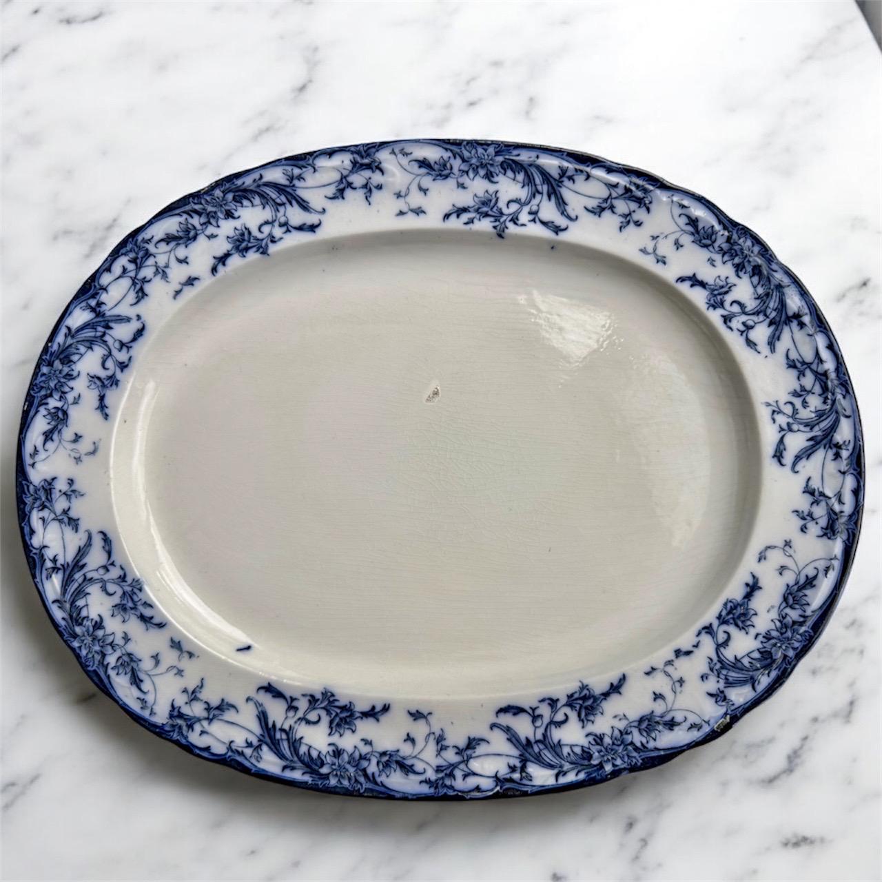 Antique 1880s Bridgwood Son Blue & White Transferware Oval Platter – 18 1/2” x 14 1/2”, detail view 1