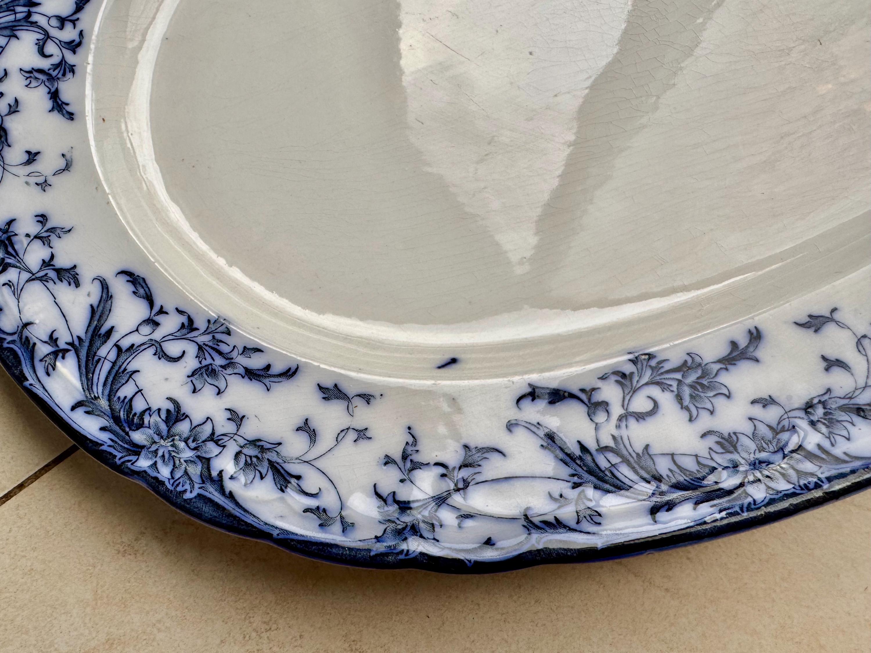 Antique 1880s Bridgwood Son Blue & White Transferware Oval Platter – 18 1/2” x 14 1/2”, detail view 2