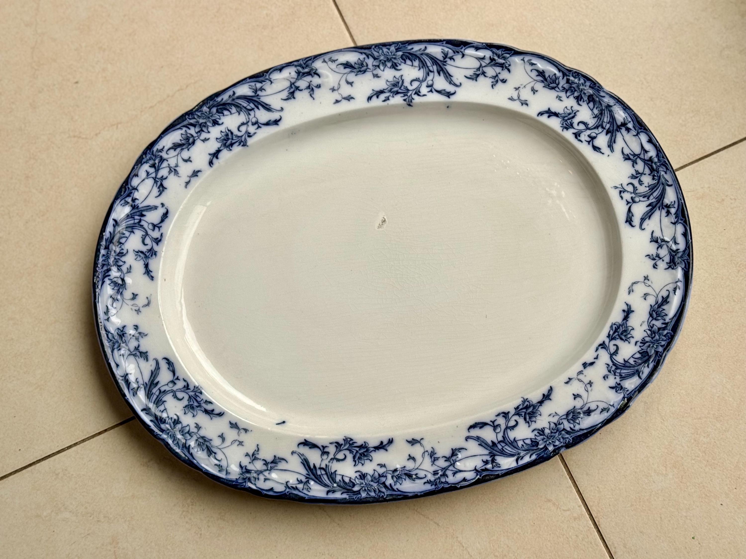 Antique 1880s Bridgwood Son Blue & White Transferware Oval Platter – 18 1/2” x 14 1/2”, detail view 3
