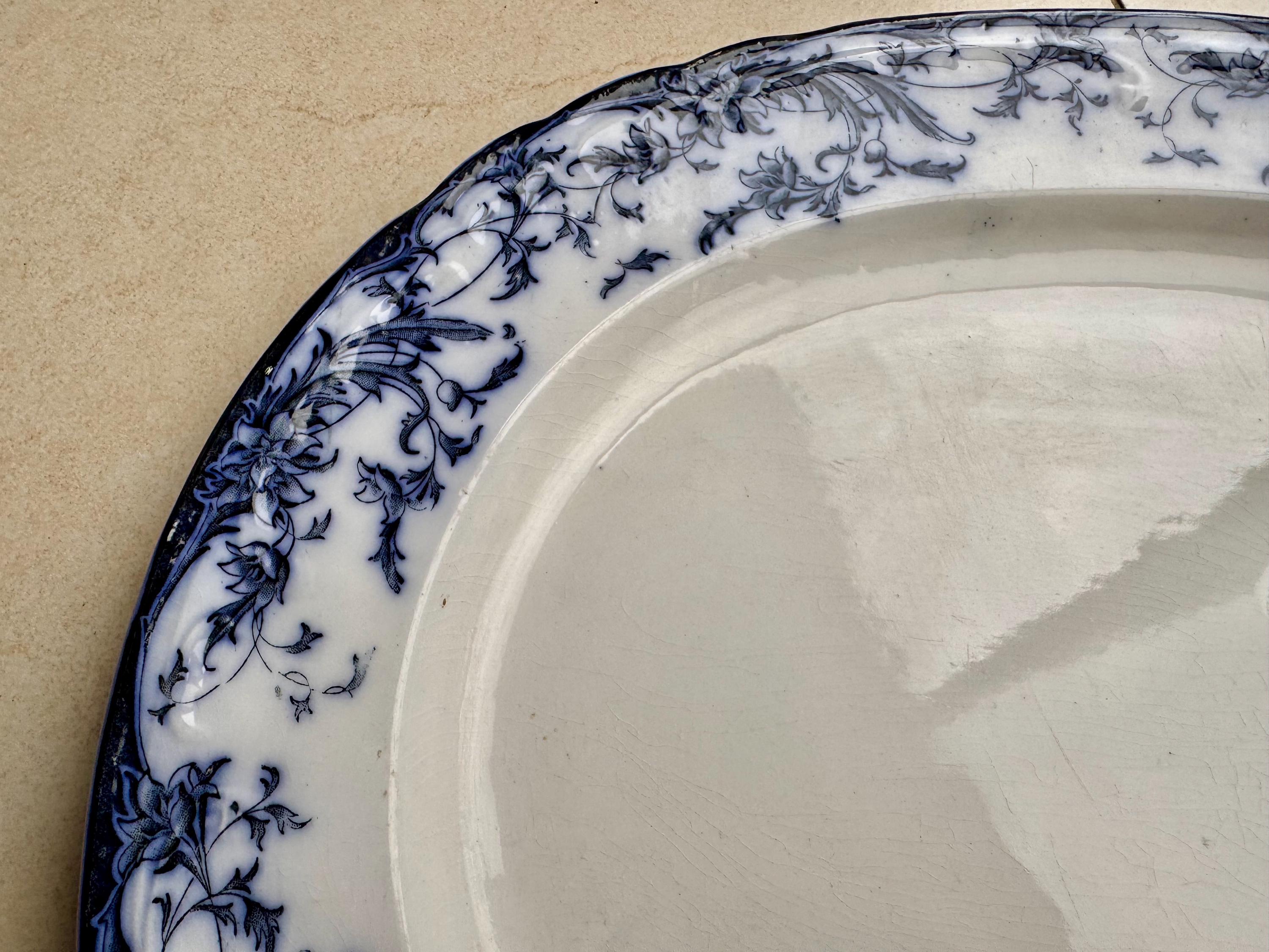 Antique 1880s Bridgwood Son Blue & White Transferware Oval Platter – 18 1/2” x 14 1/2”, detail view 5