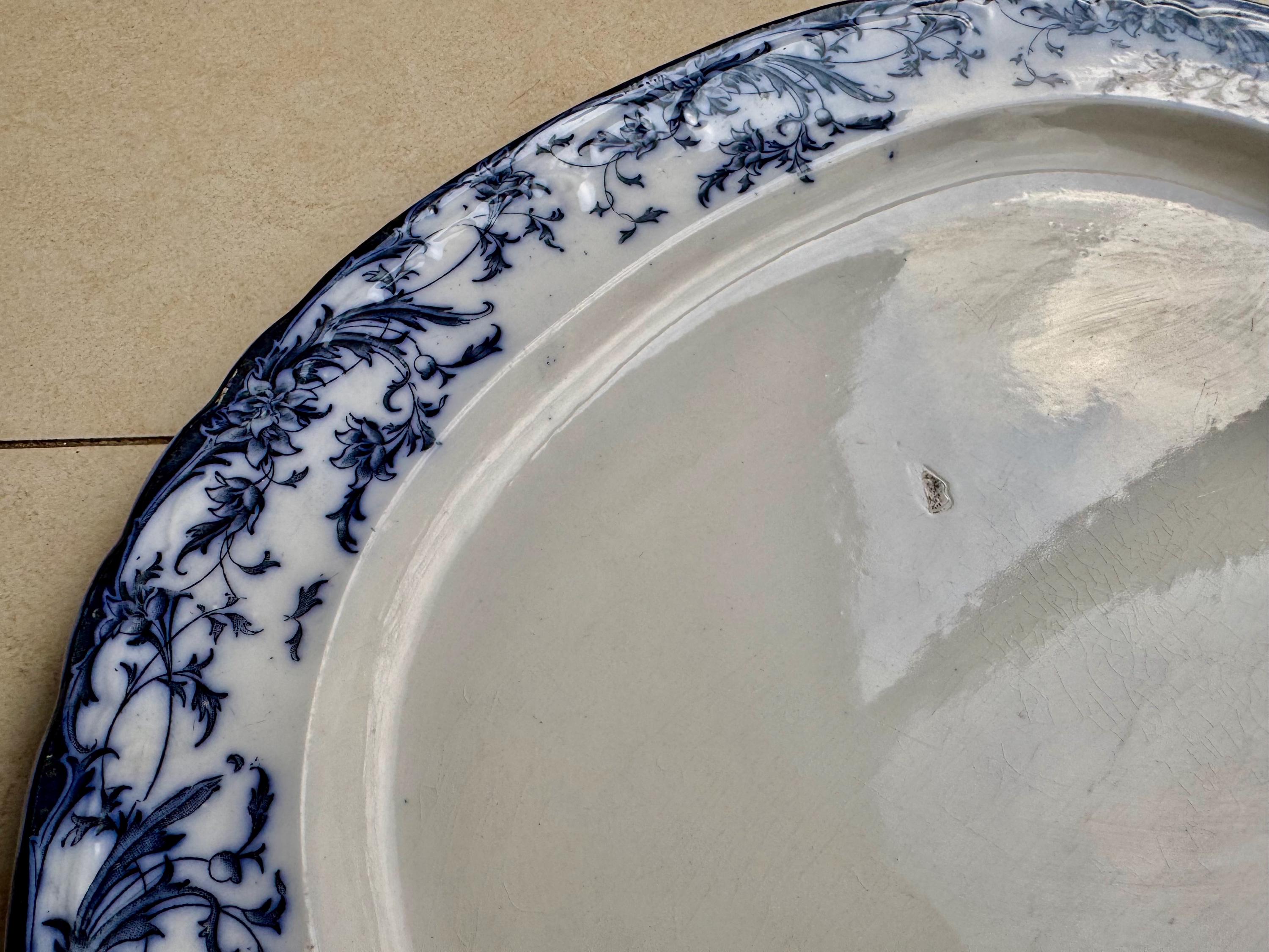 Antique 1880s Bridgwood Son Blue & White Transferware Oval Platter – 18 1/2” x 14 1/2”, detail view 6