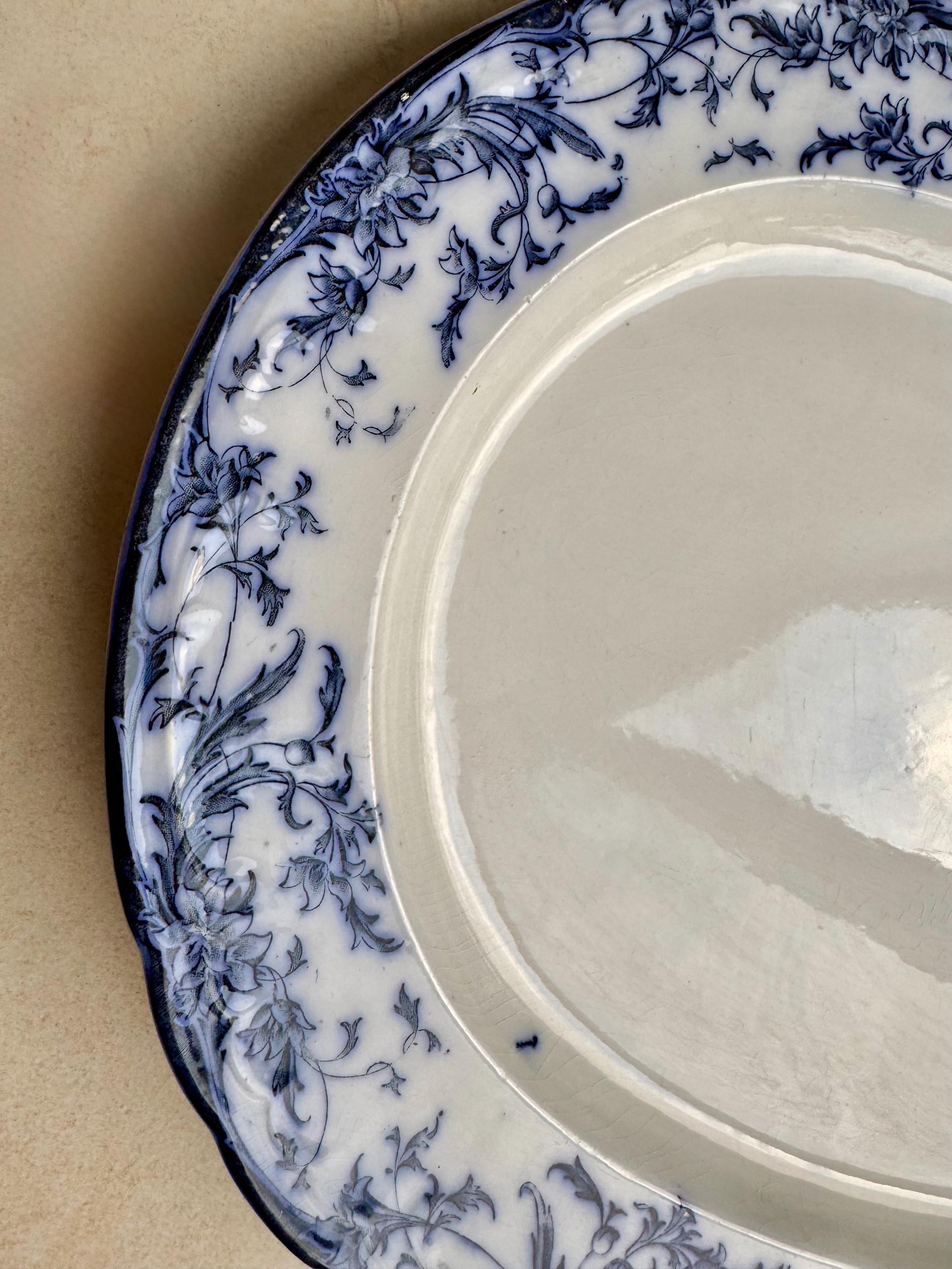 Antique 1880s Bridgwood Son Blue & White Transferware Oval Platter – 18 1/2” x 14 1/2”, detail view 7