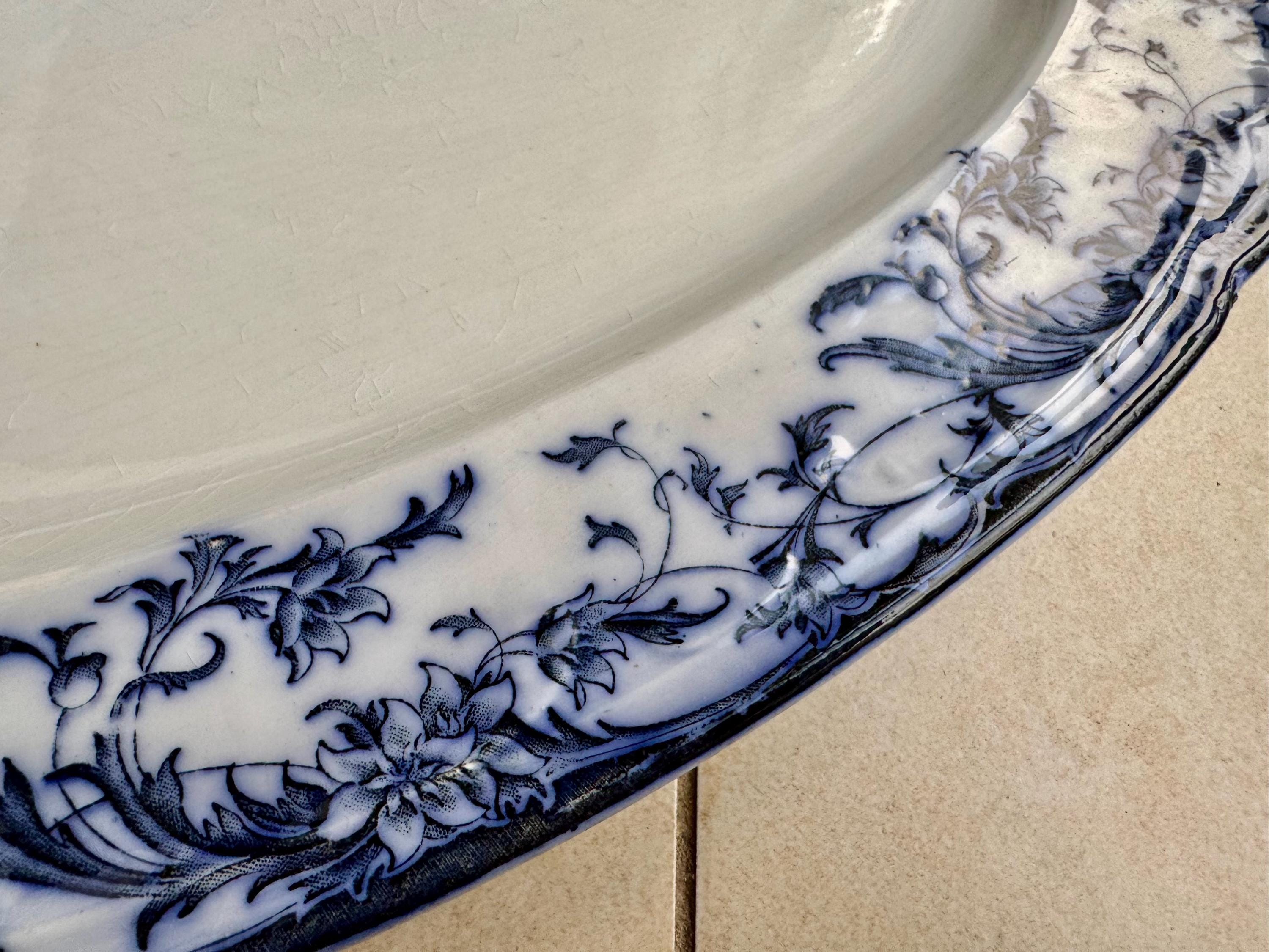 Antique 1880s Bridgwood Son Blue & White Transferware Oval Platter – 18 1/2” x 14 1/2”, detail view 8
