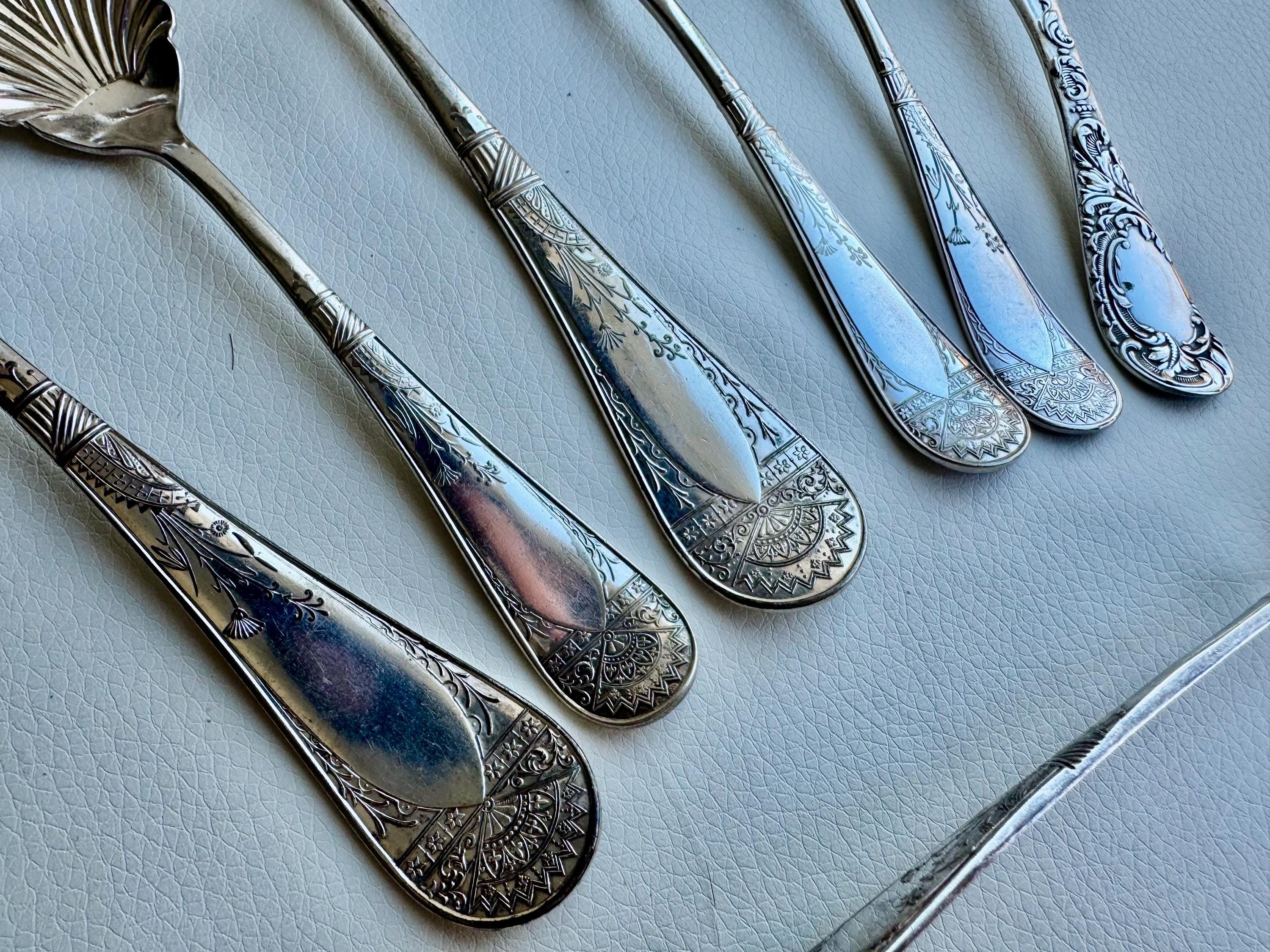 Antique Art Nouveau Silver Plated Serving Set: Shell & Floral Design, 7-Piece, detail view 9