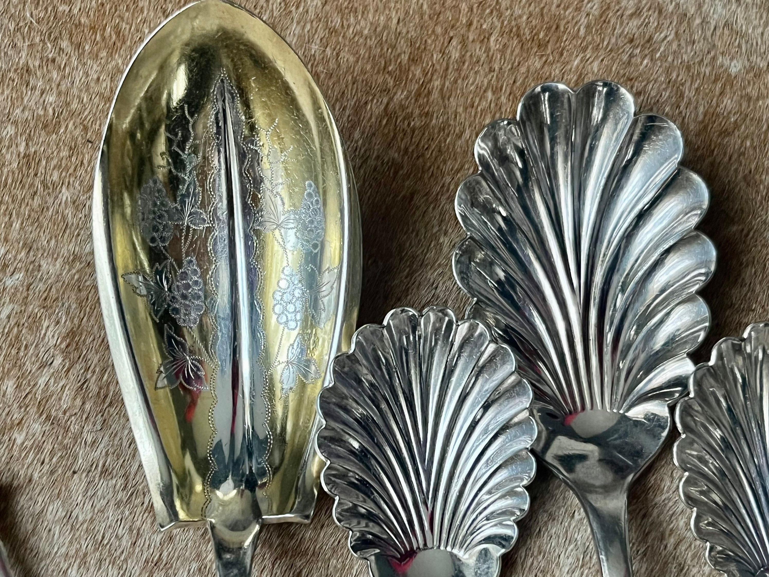 Antique Art Nouveau Silver Plated Serving Set: Shell & Floral Design, 7-Piece, detail view 2