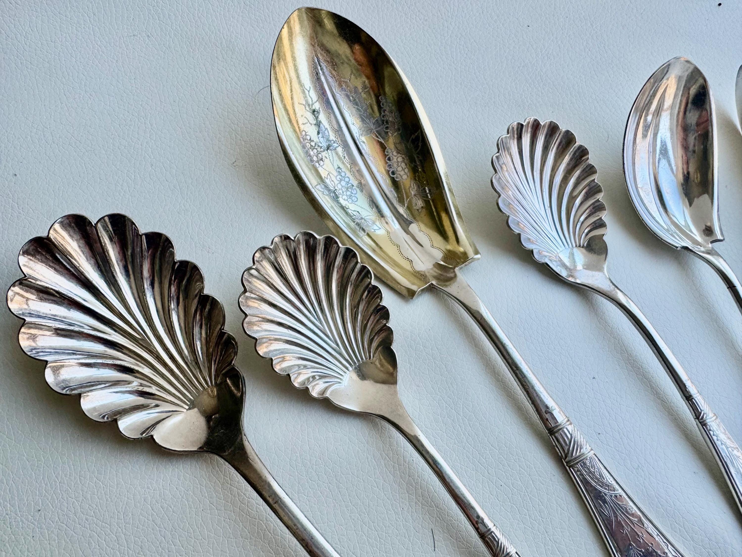 Antique Art Nouveau Silver Plated Serving Set: Shell & Floral Design, 7-Piece, detail view 8