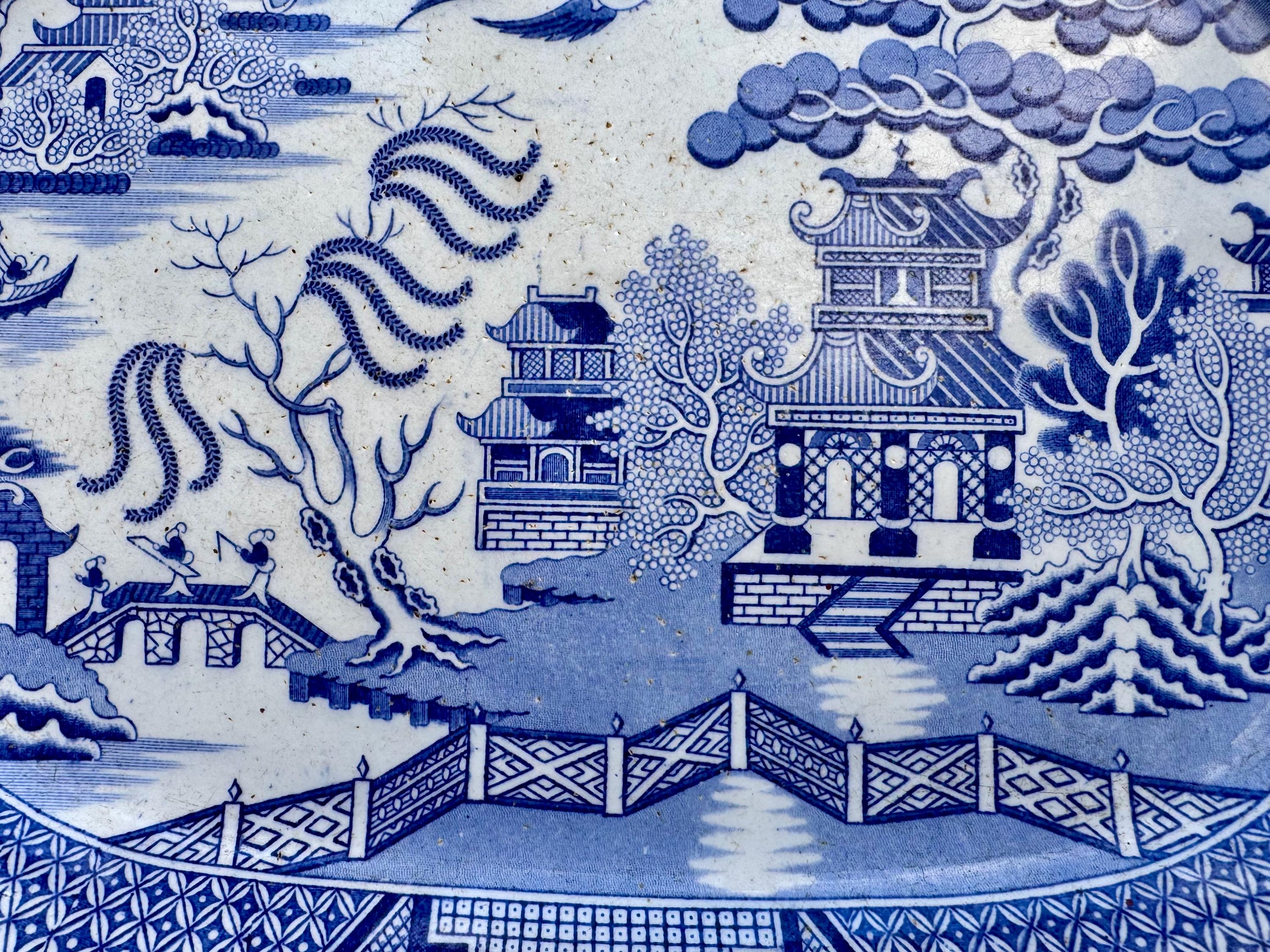 Antique M.T. & Co. Blue Willow Stoneware Platter – England, Circa Mid-19th Century, detail view 9