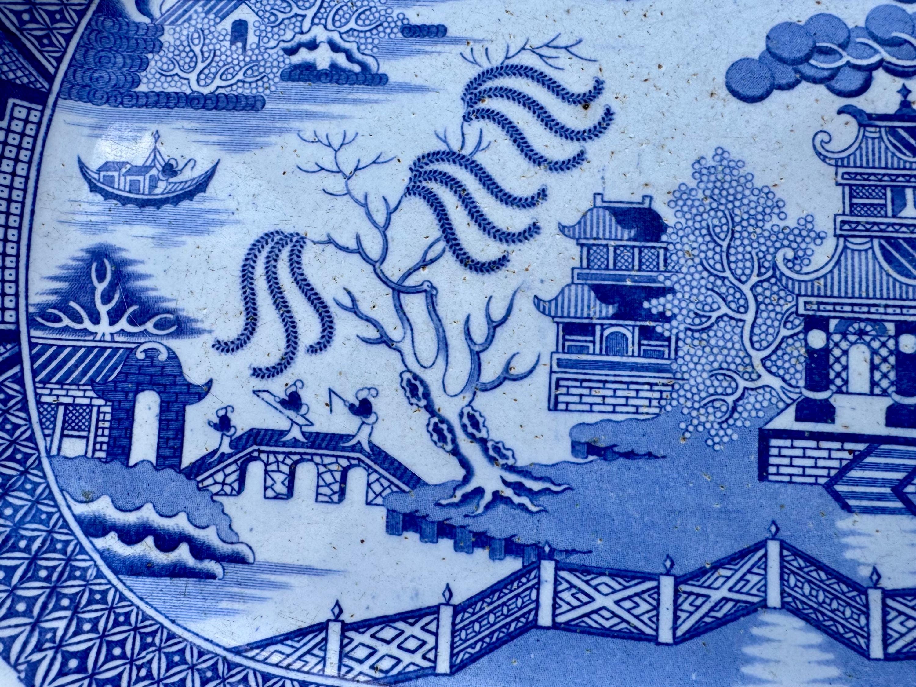 Antique M.T. & Co. Blue Willow Stoneware Platter – England, Circa Mid-19th Century, detail view 2