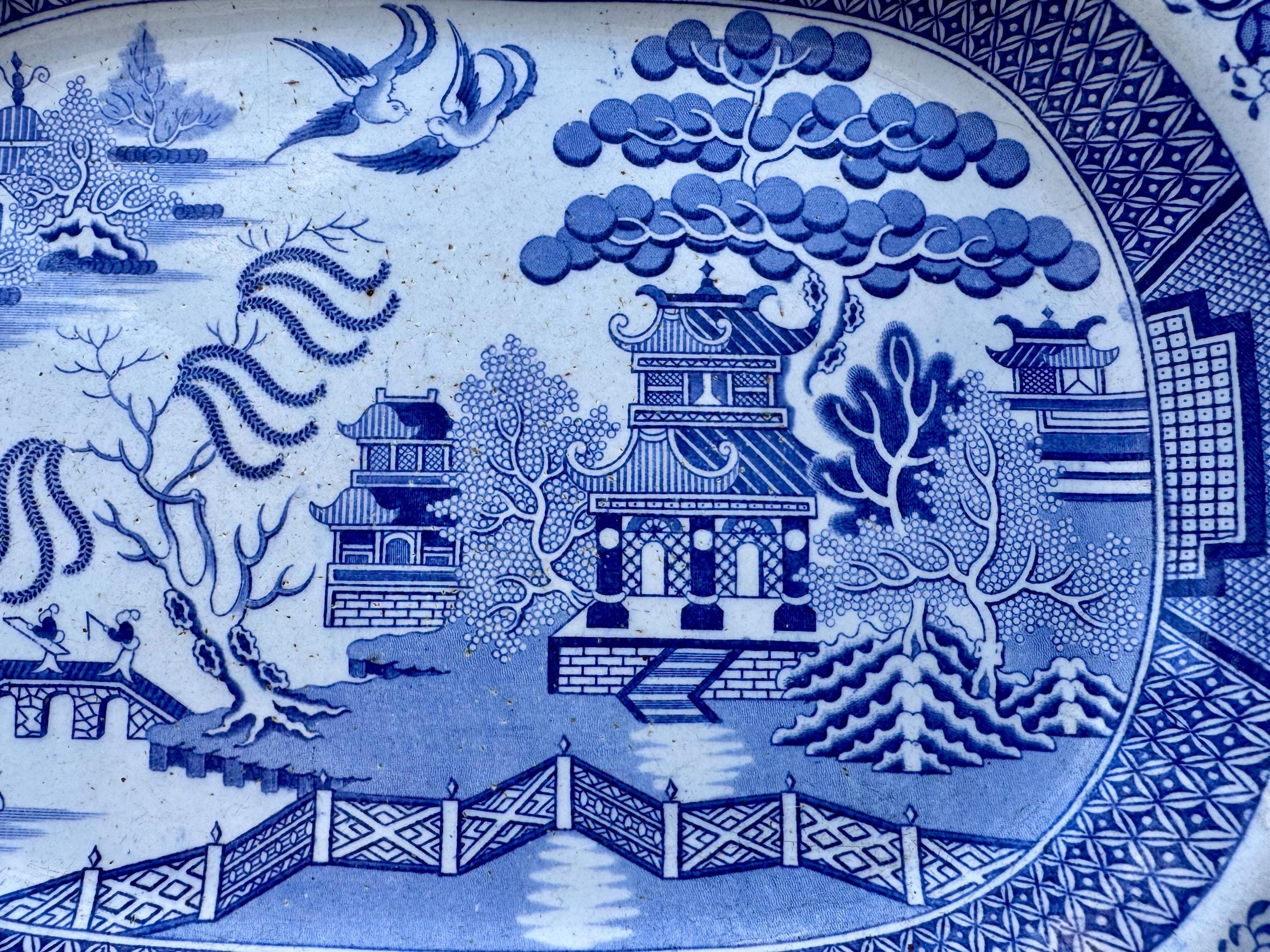 Antique M.T. & Co. Blue Willow Stoneware Platter – England, Circa Mid-19th Century, detail view 3