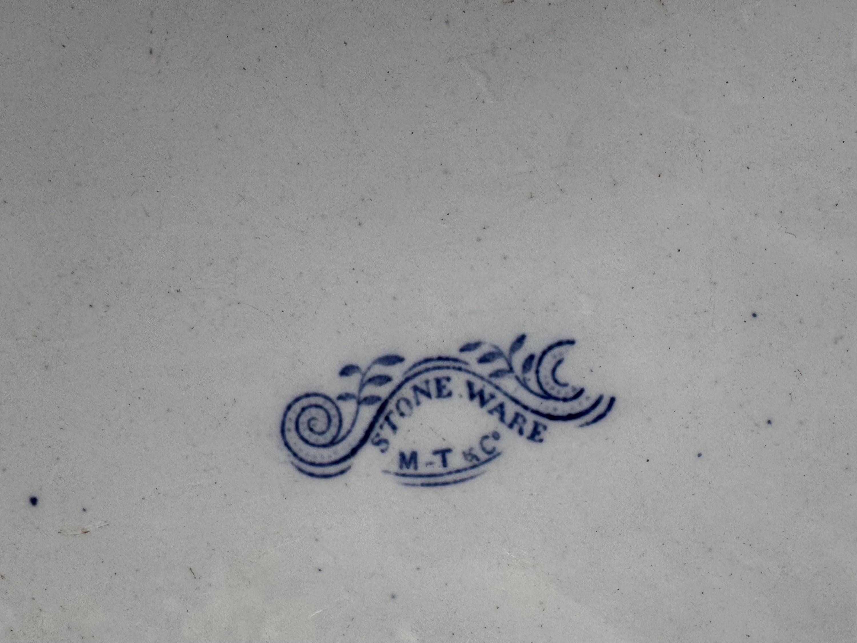 Antique M.T. & Co. Blue Willow Stoneware Platter – England, Circa Mid-19th Century, detail view 6