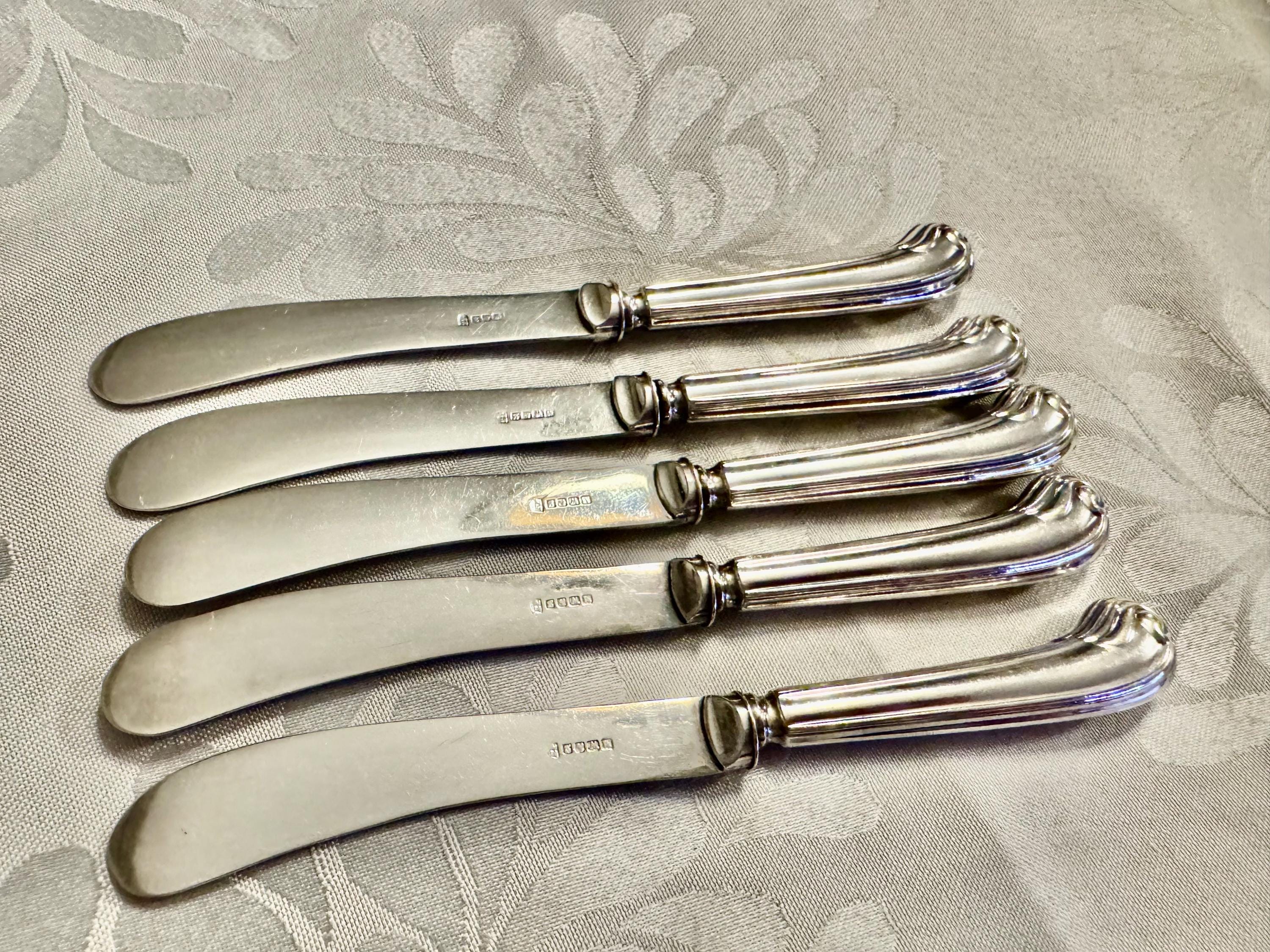 Antique Pistol Grip Butter Spreaders – Set of 5 – Sheffield, England – c. 1890s–1900s, detail view 9