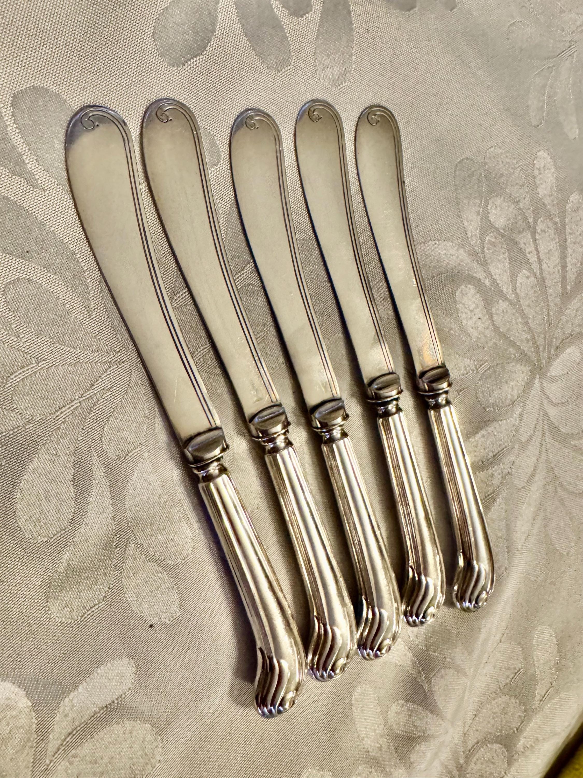 Antique Pistol Grip Butter Spreaders – Set of 5 – Sheffield, England – c. 1890s–1900s, detail view 3
