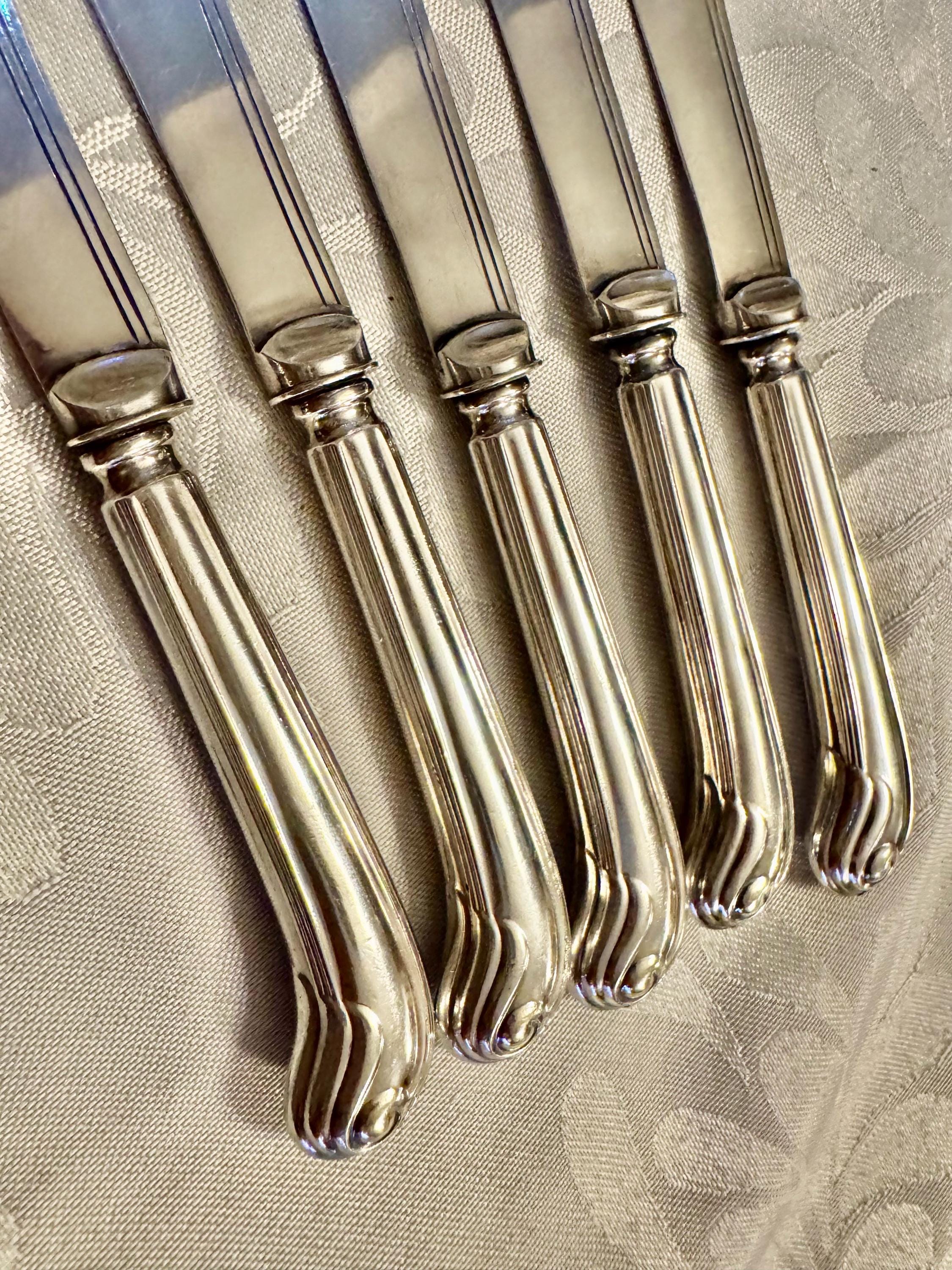 Antique Pistol Grip Butter Spreaders – Set of 5 – Sheffield, England – c. 1890s–1900s, detail view 4