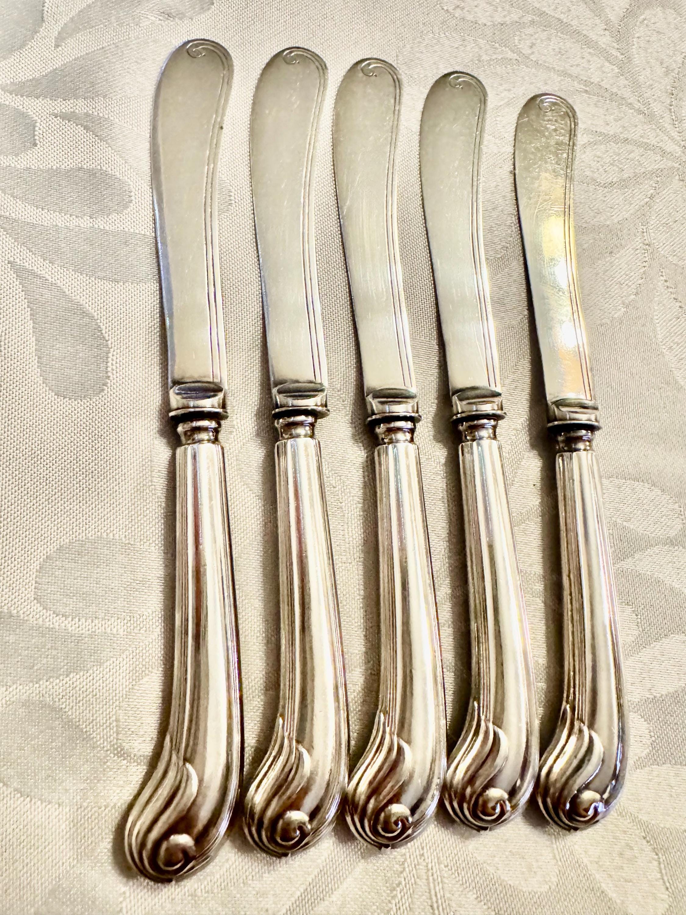 Antique Pistol Grip Butter Spreaders – Set of 5 – Sheffield, England – c. 1890s–1900s, detail view 5