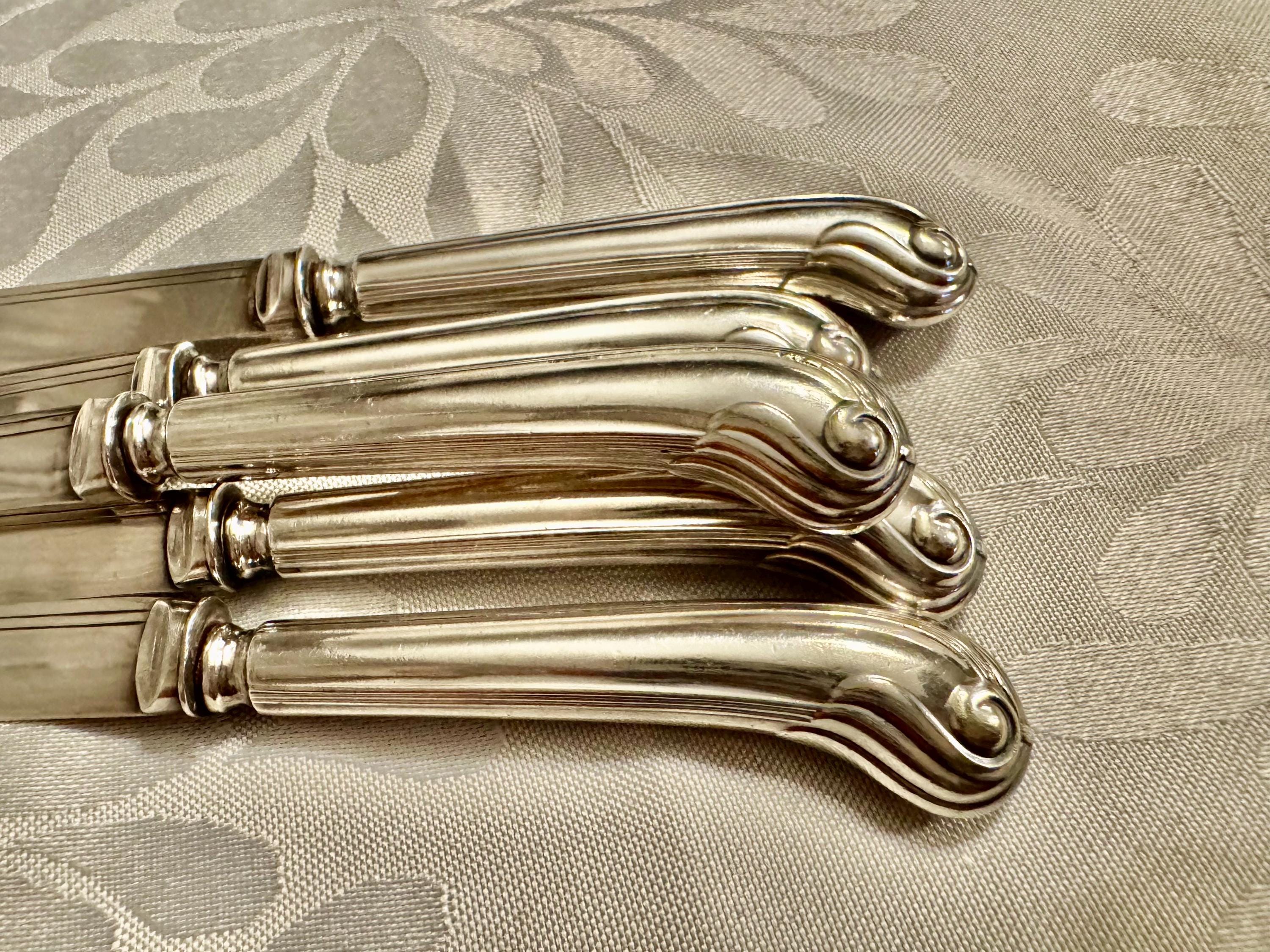 Antique Pistol Grip Butter Spreaders – Set of 5 – Sheffield, England – c. 1890s–1900s, detail view 6