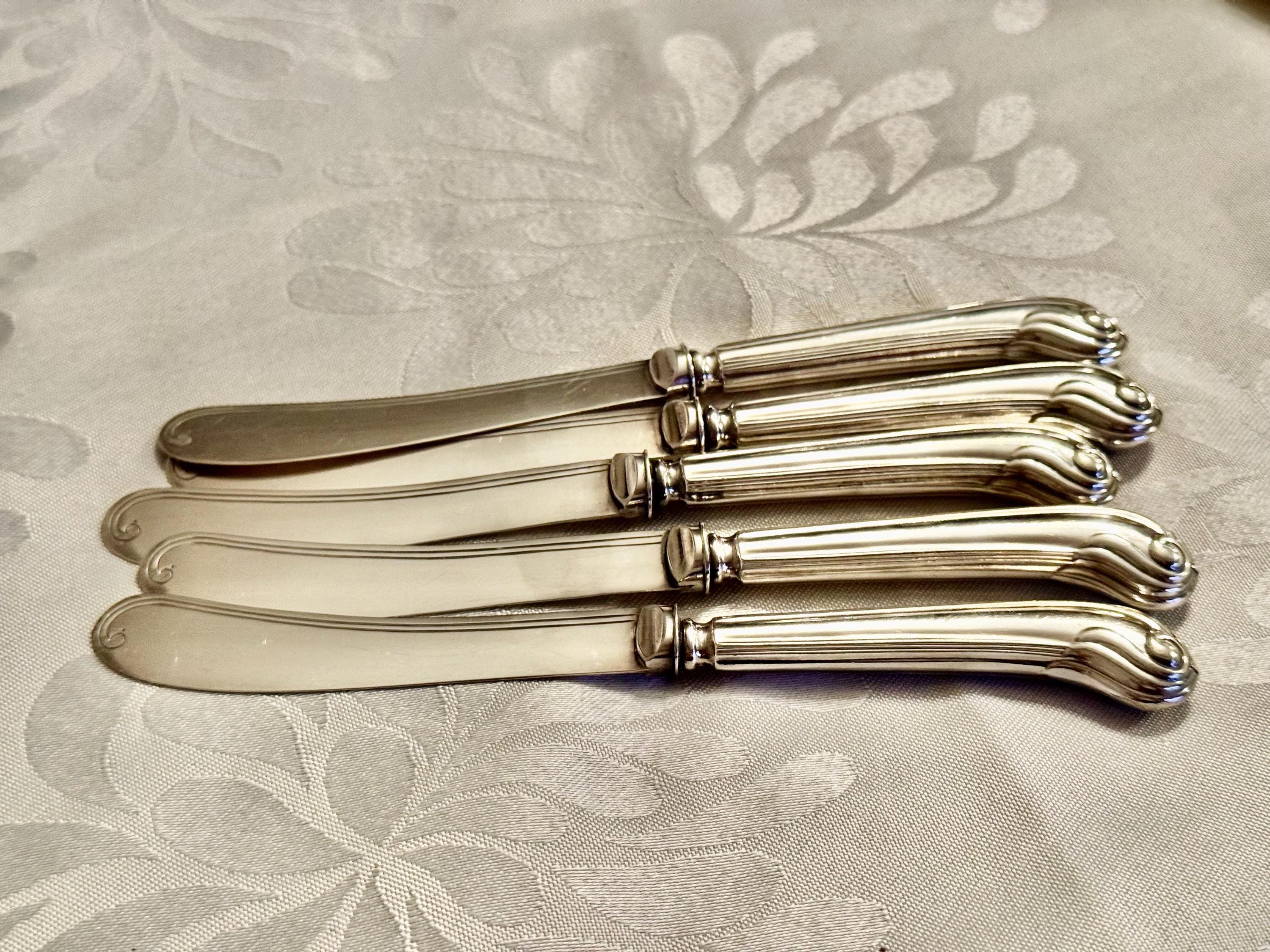 Antique Pistol Grip Butter Spreaders – Set of 5 – Sheffield, England – c. 1890s–1900s, detail view 7