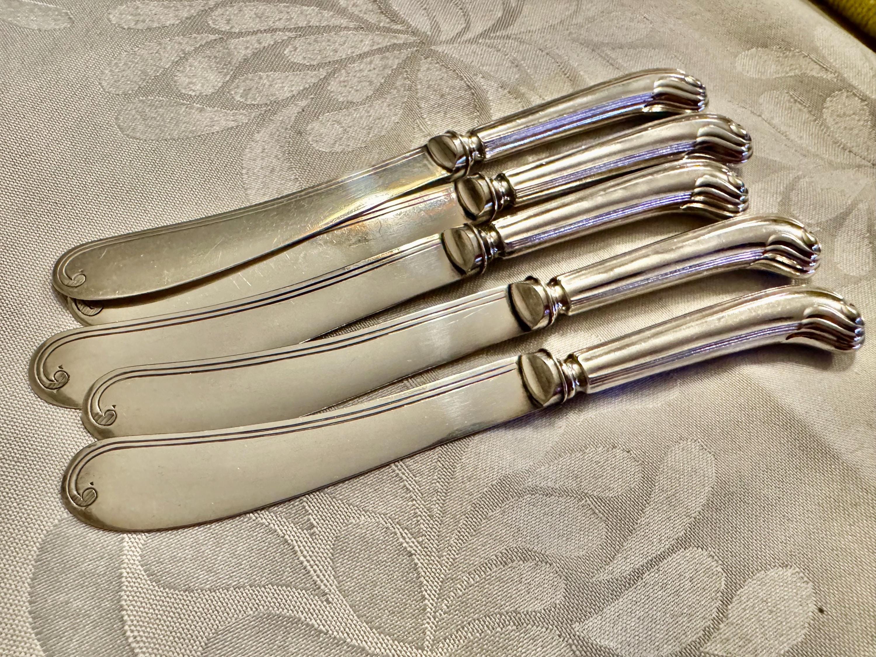 Antique Pistol Grip Butter Spreaders – Set of 5 – Sheffield, England – c. 1890s–1900s, detail view 8