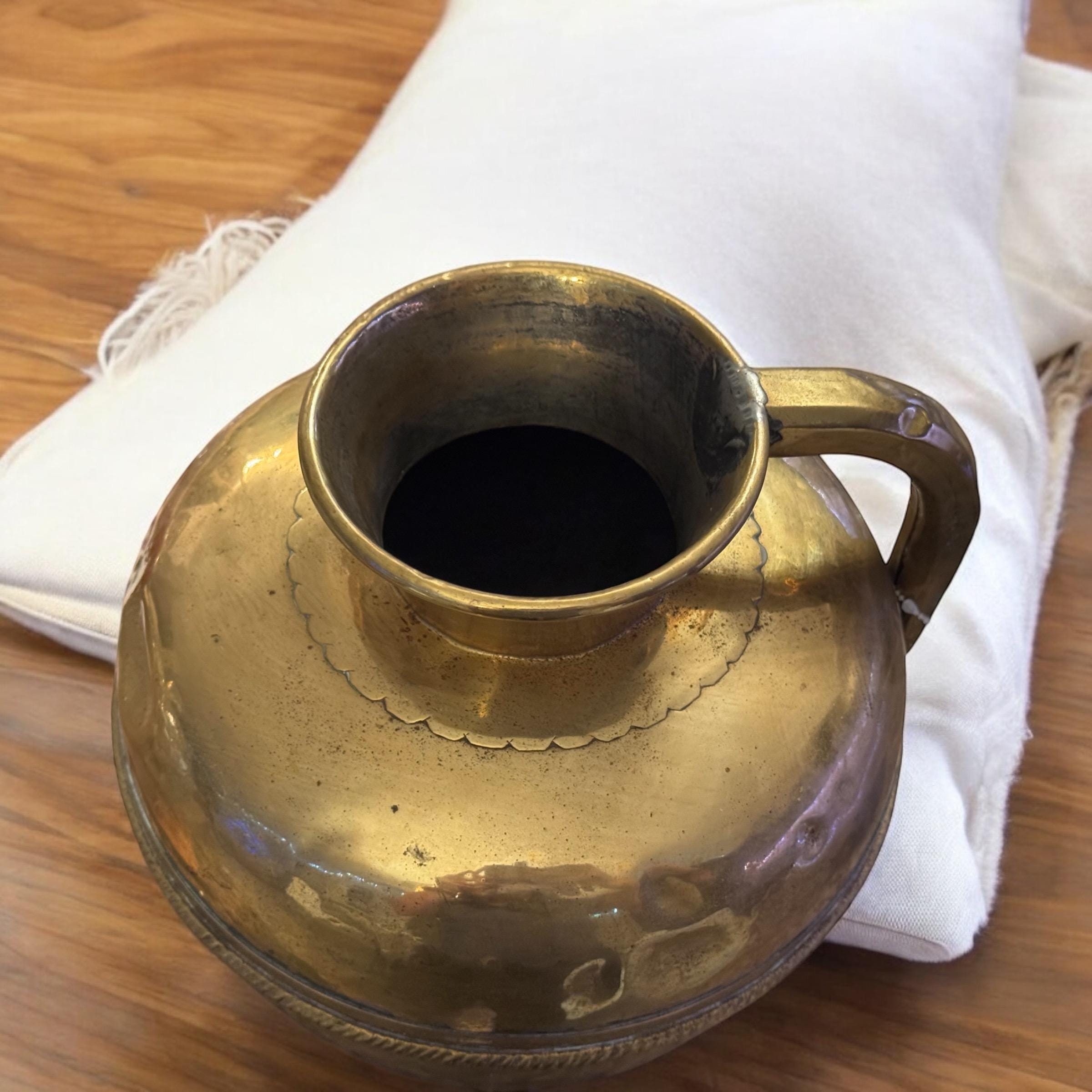 Antique Polished Brass Flower Vase: French Country Normandy Pitcher, detail view 9