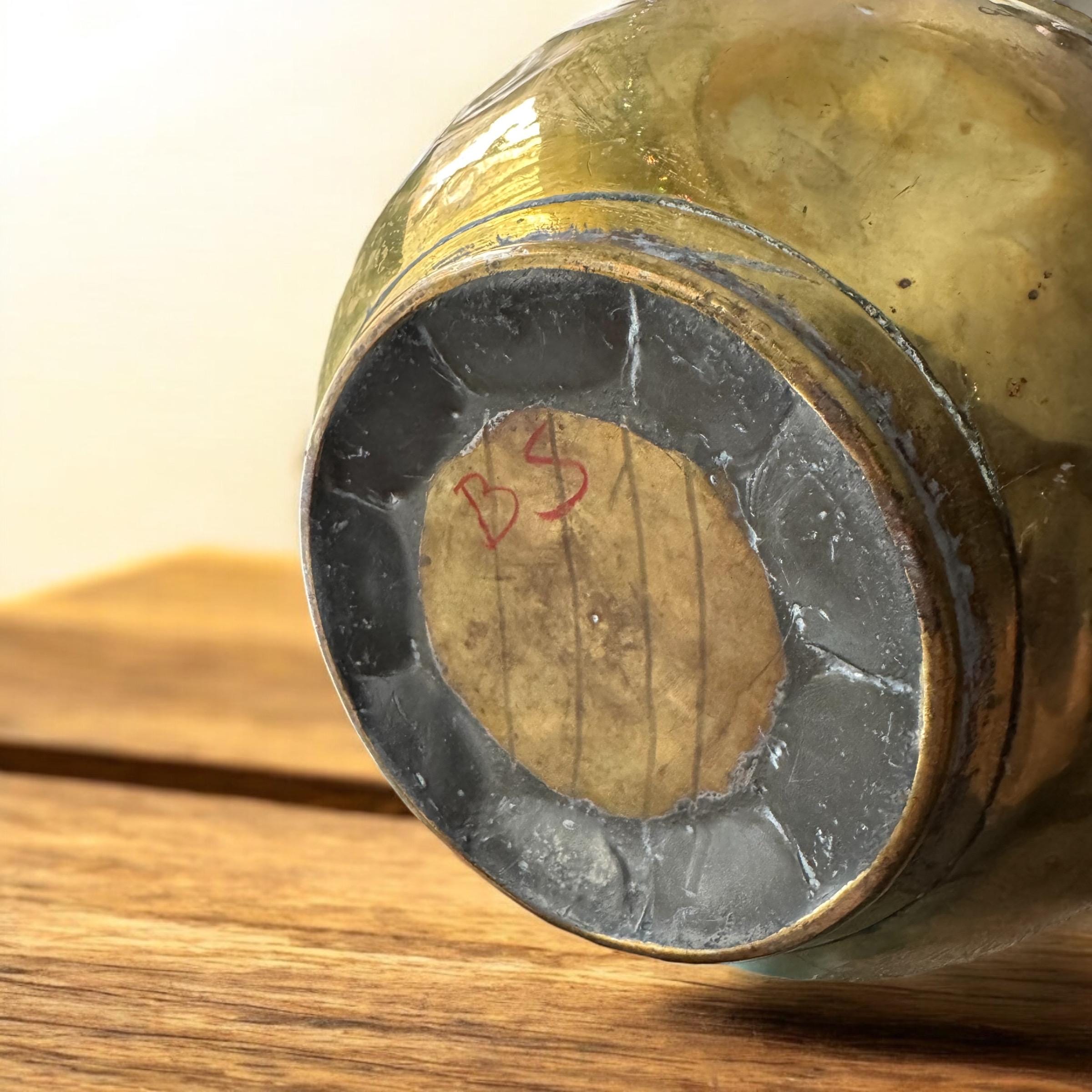 Antique Polished Brass Flower Vase: French Country Normandy Pitcher, detail view 3