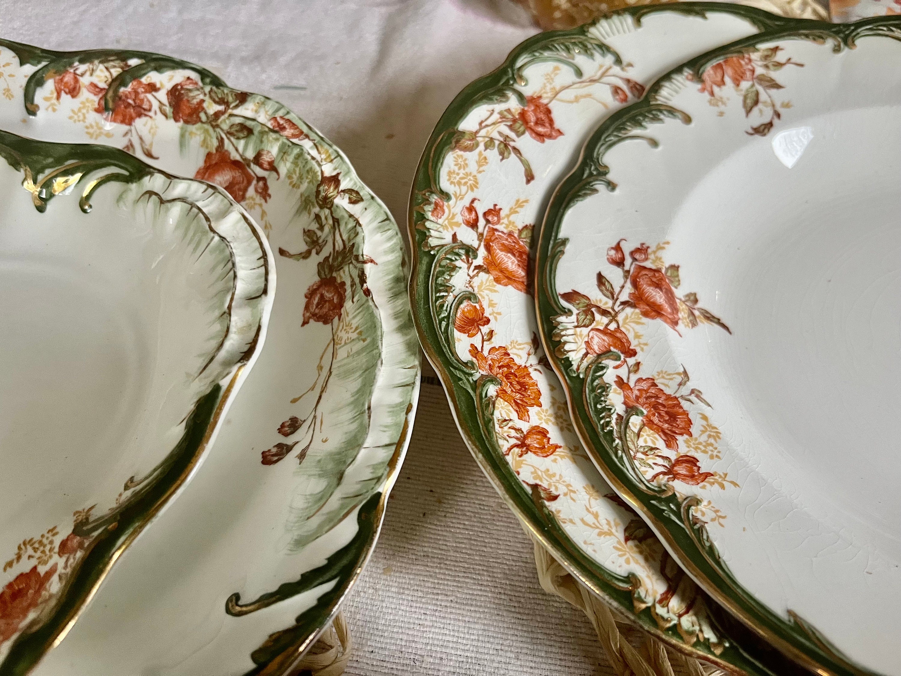 Antique Ridgway England Floral Dining Ensemble: Green & Gold, 6-Piece Set, detail view 7