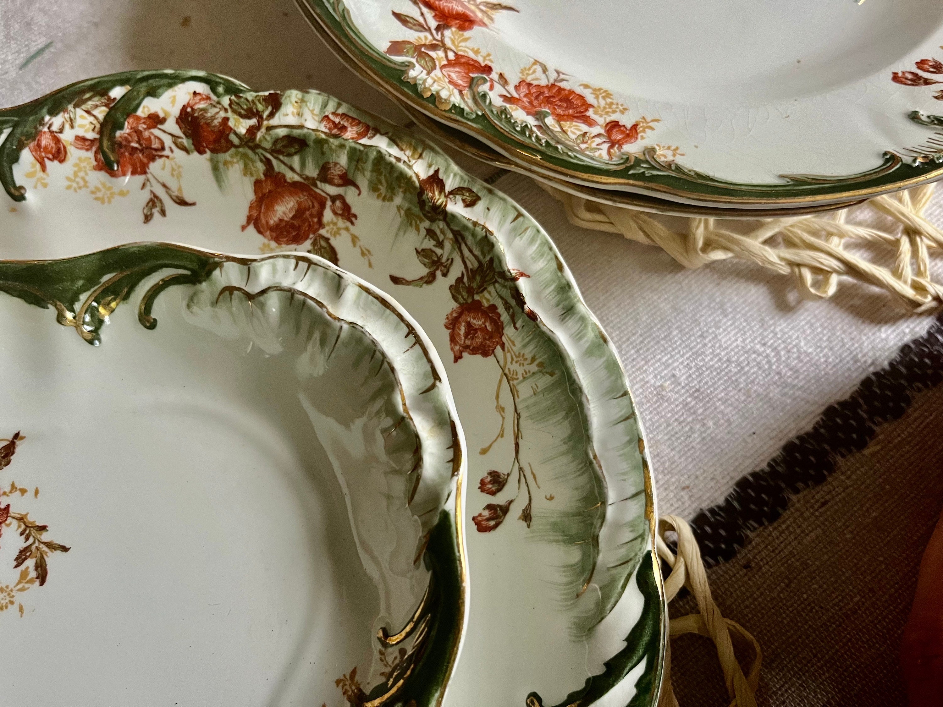 Antique Ridgway England Floral Dining Ensemble: Green & Gold, 6-Piece Set, detail view 8