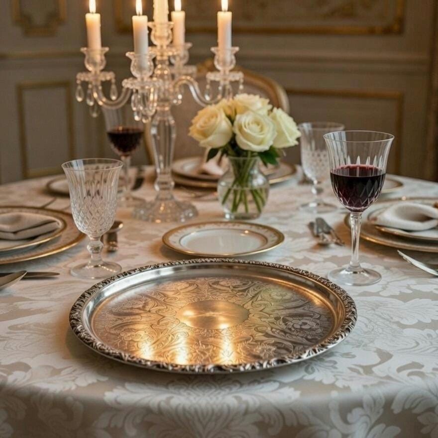 Antique Sheffield Silverplate Round Serving Tray – 11.5″ – Barker Ellis (c.1912+), front view