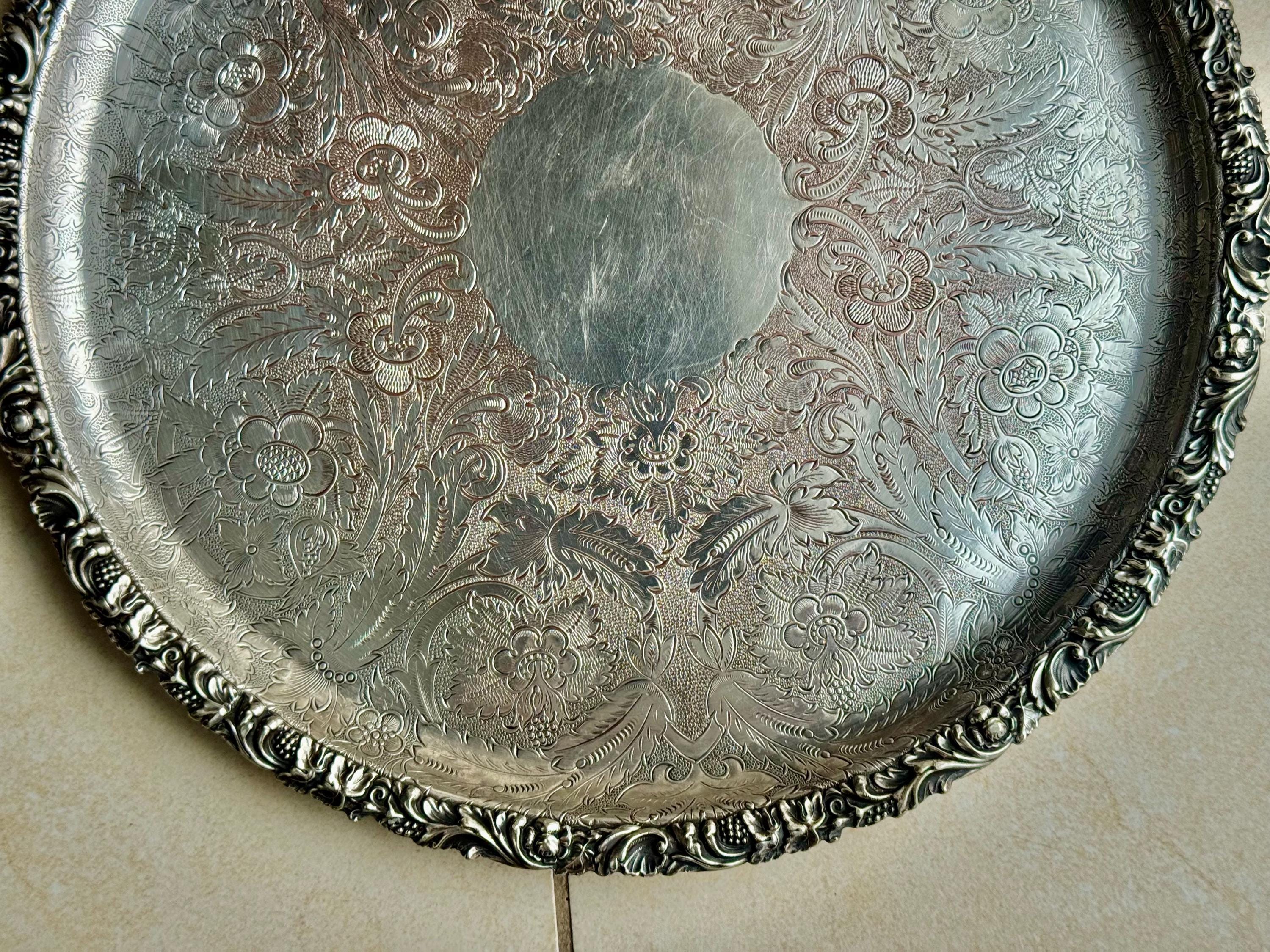 Antique Sheffield Silverplate Round Serving Tray – 11.5″ – Barker Ellis (c.1912+), detail view 6