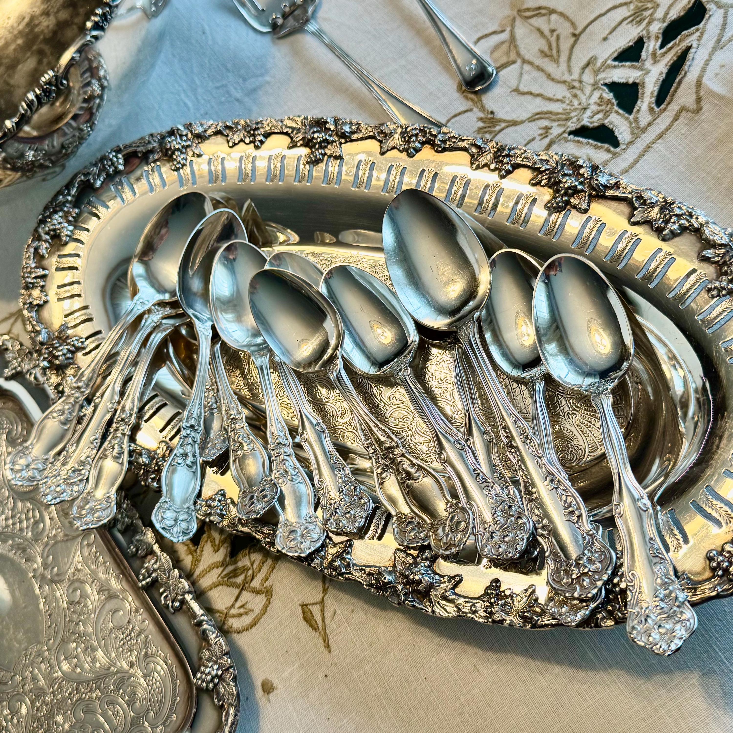 Antique Silver-Plated Spoon Collection – Orange Blossom, Berwick, Chester Patterns, front view