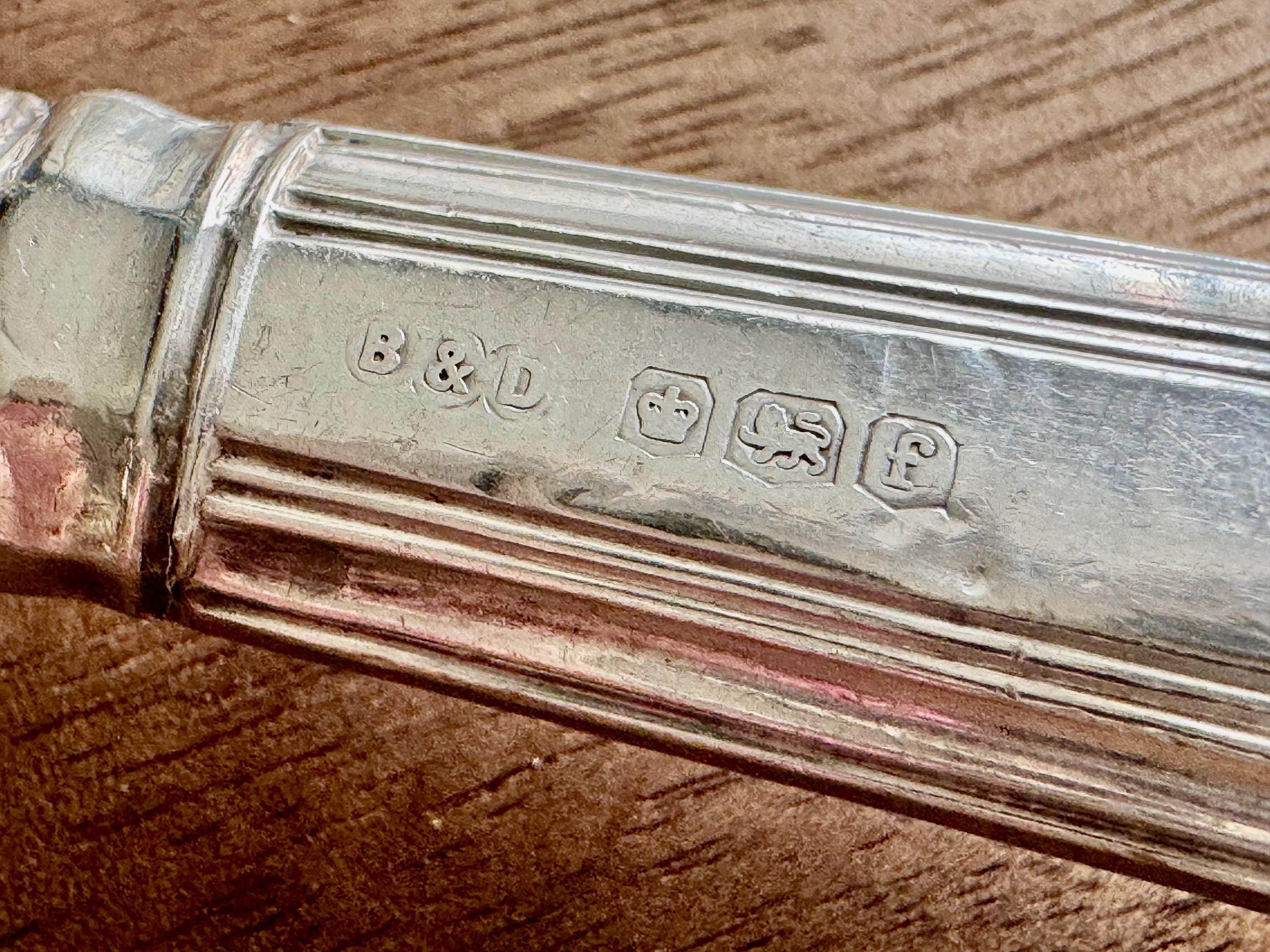 Antique Sterling Silver Handle Fish Knife – Ornate & Engraved – Sheffield 1923 – Silverplate Blade, detail view 2