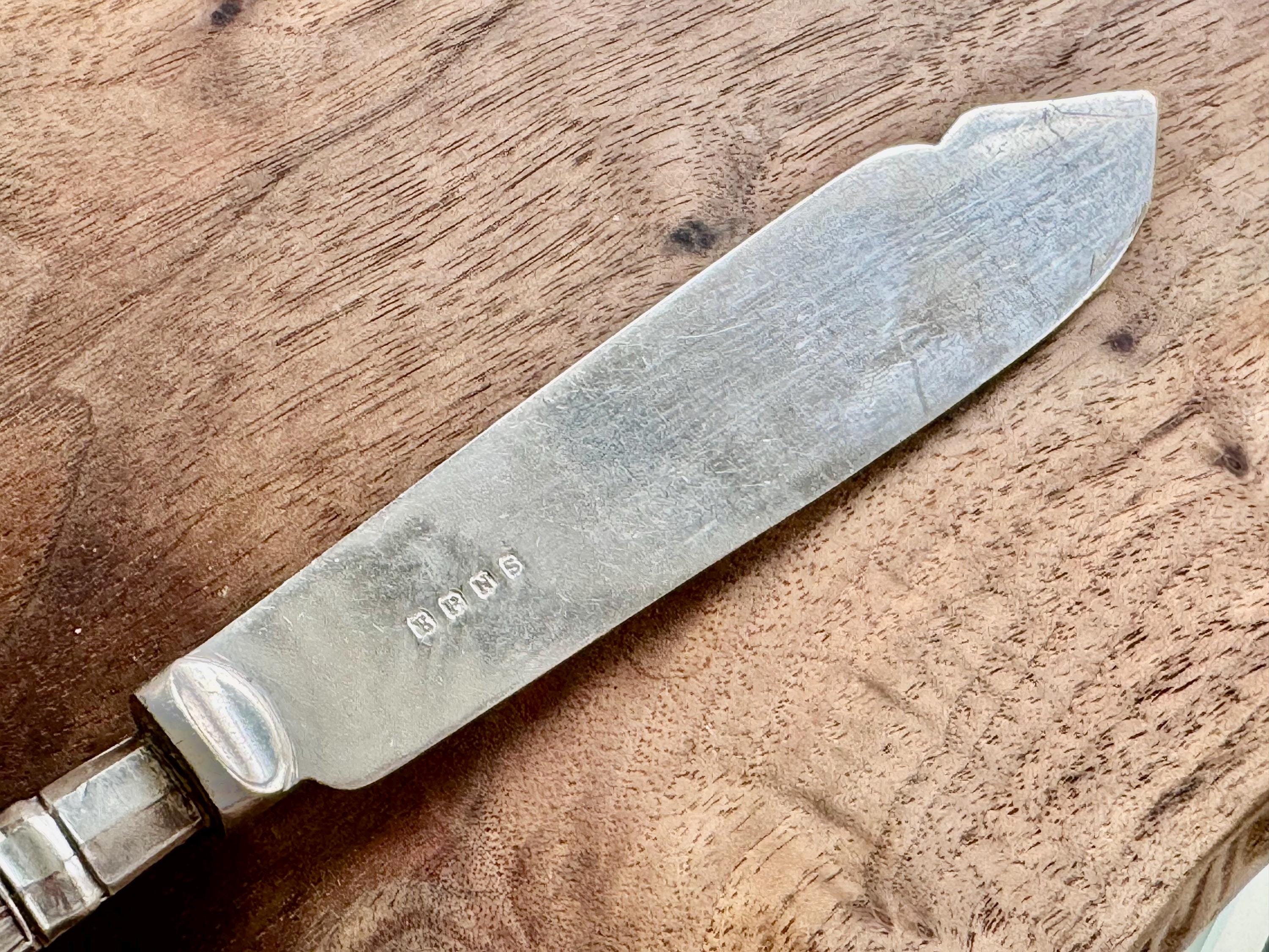 Antique Sterling Silver Handle Fish Knife – Ornate & Engraved – Sheffield 1923 – Silverplate Blade, detail view 8