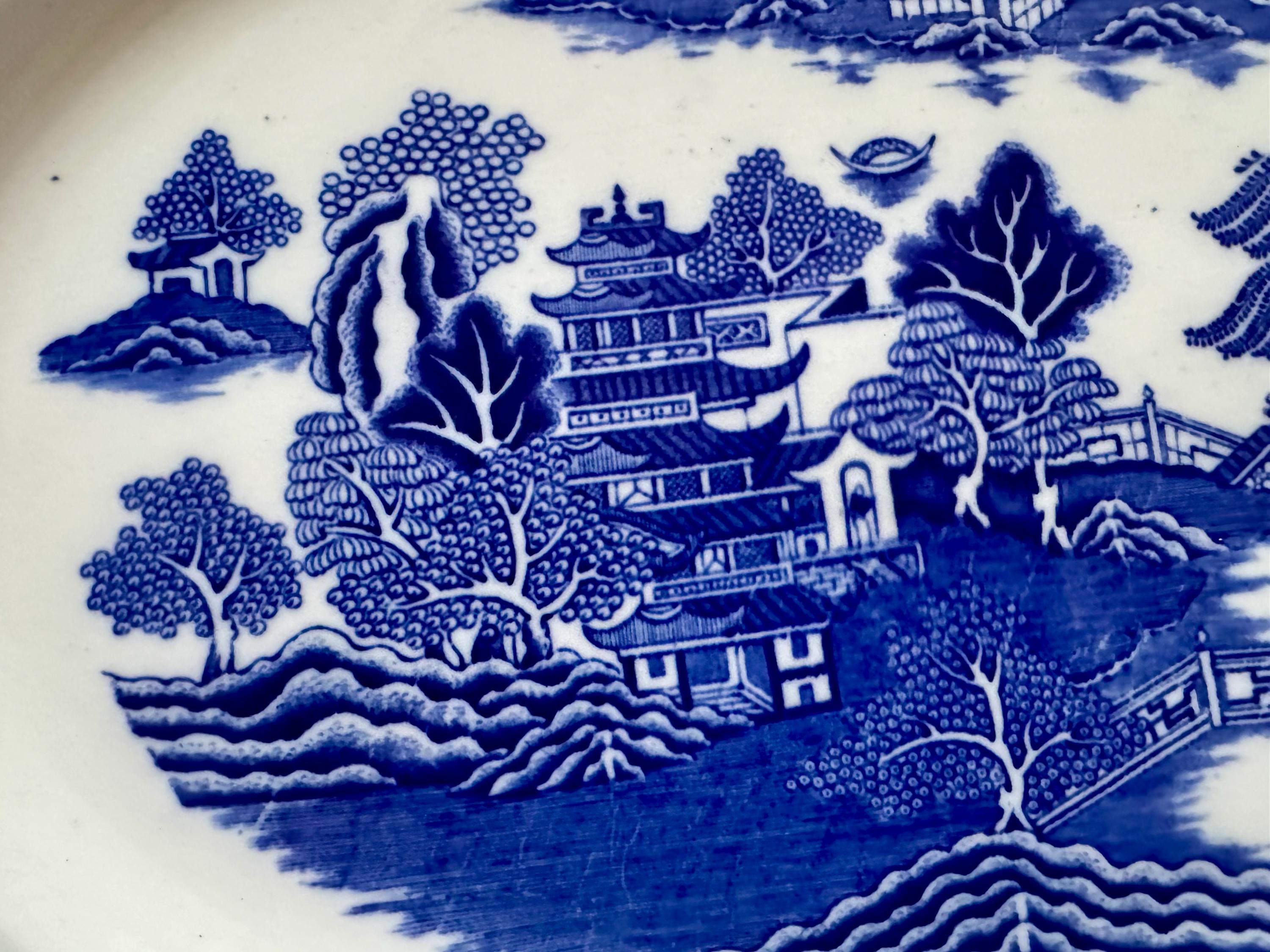 Antique T.G. Green Ming Blue Willow Transferware Platter, Gresley Ware, detail view 5