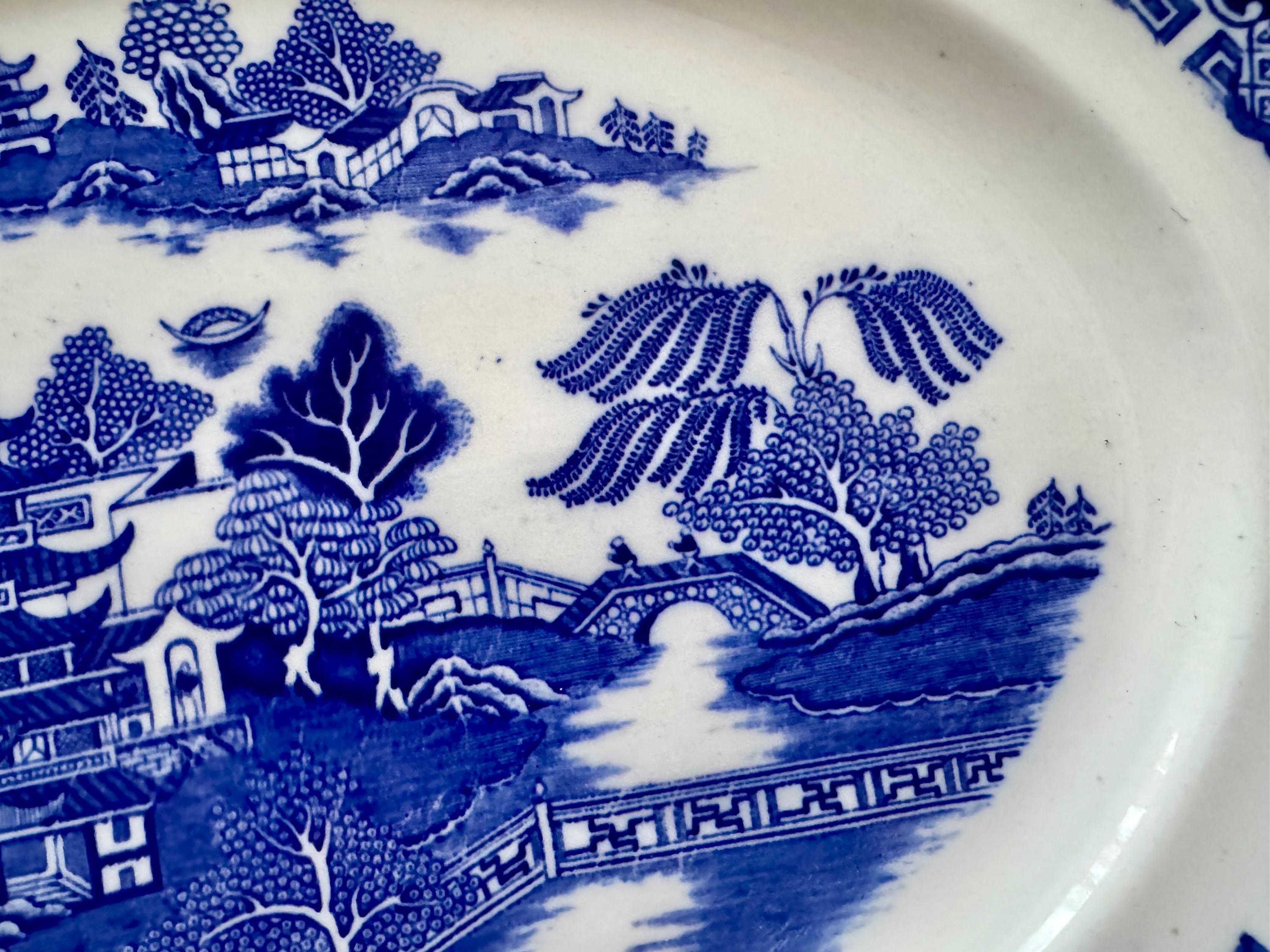 Antique T.G. Green Ming Blue Willow Transferware Platter, Gresley Ware, detail view 6