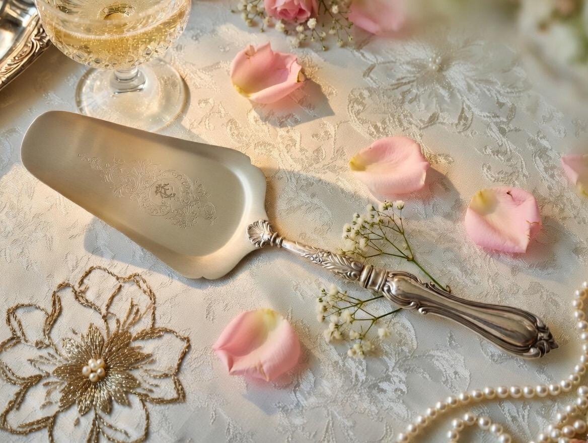 Antique WMF German Silverplate Cake Server – Ornate Engraved Serving Slice, front view