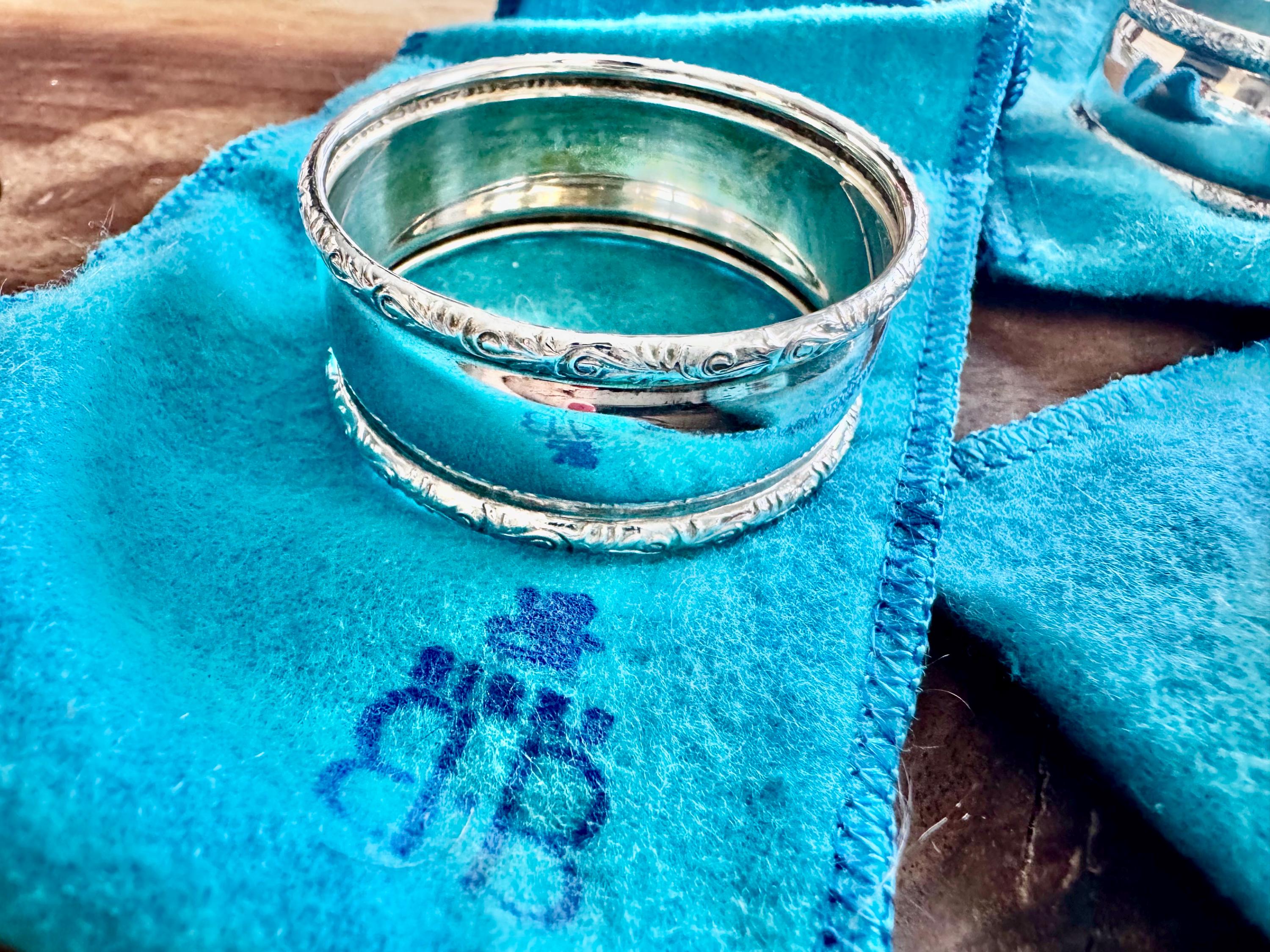 Birks Sterling Silver Napkin Ring | Vintage Elegant Band, Original Pouch, front view