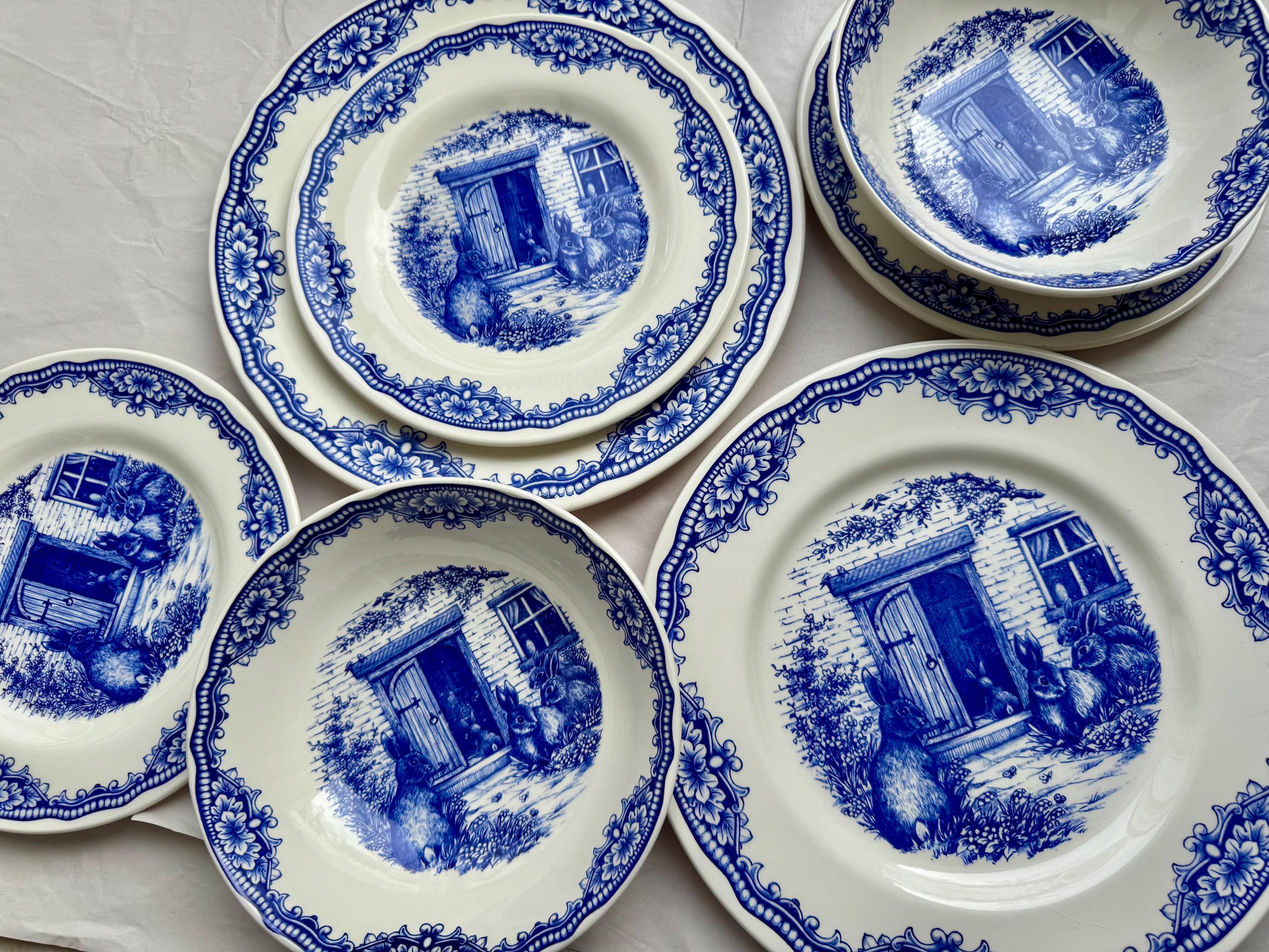 Blue & White Easter Bunny Plates – Royal Stafford England – Spring Tablescape – Easter Brunch Entertaining, front view
