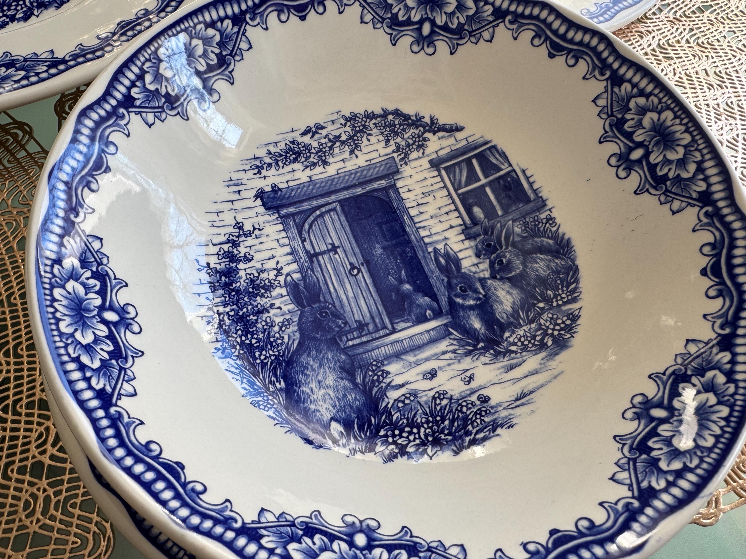 Blue & White Easter Bunny Plates – Royal Stafford England – Spring Tablescape – Easter Brunch Entertaining, detail view 2