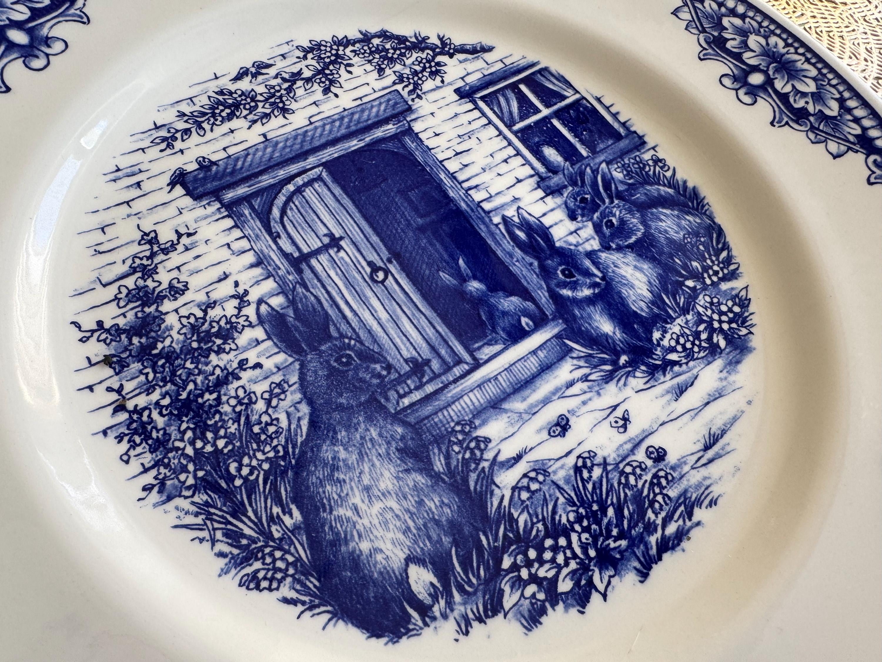 Blue & White Easter Bunny Plates – Royal Stafford England – Spring Tablescape – Easter Brunch Entertaining, detail view 3
