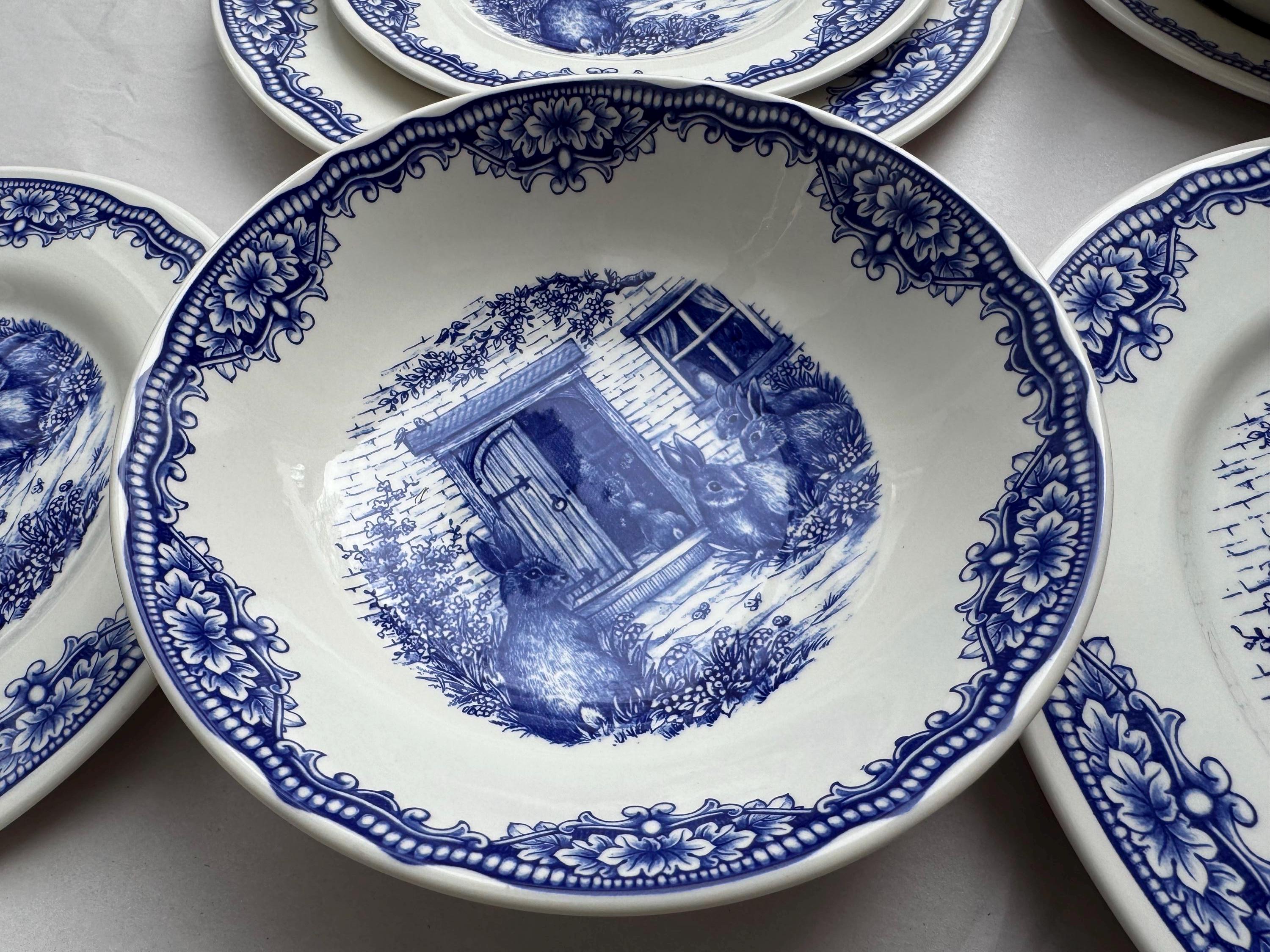 Blue & White Easter Bunny Plates – Royal Stafford England – Spring Tablescape – Easter Brunch Entertaining, detail view 5