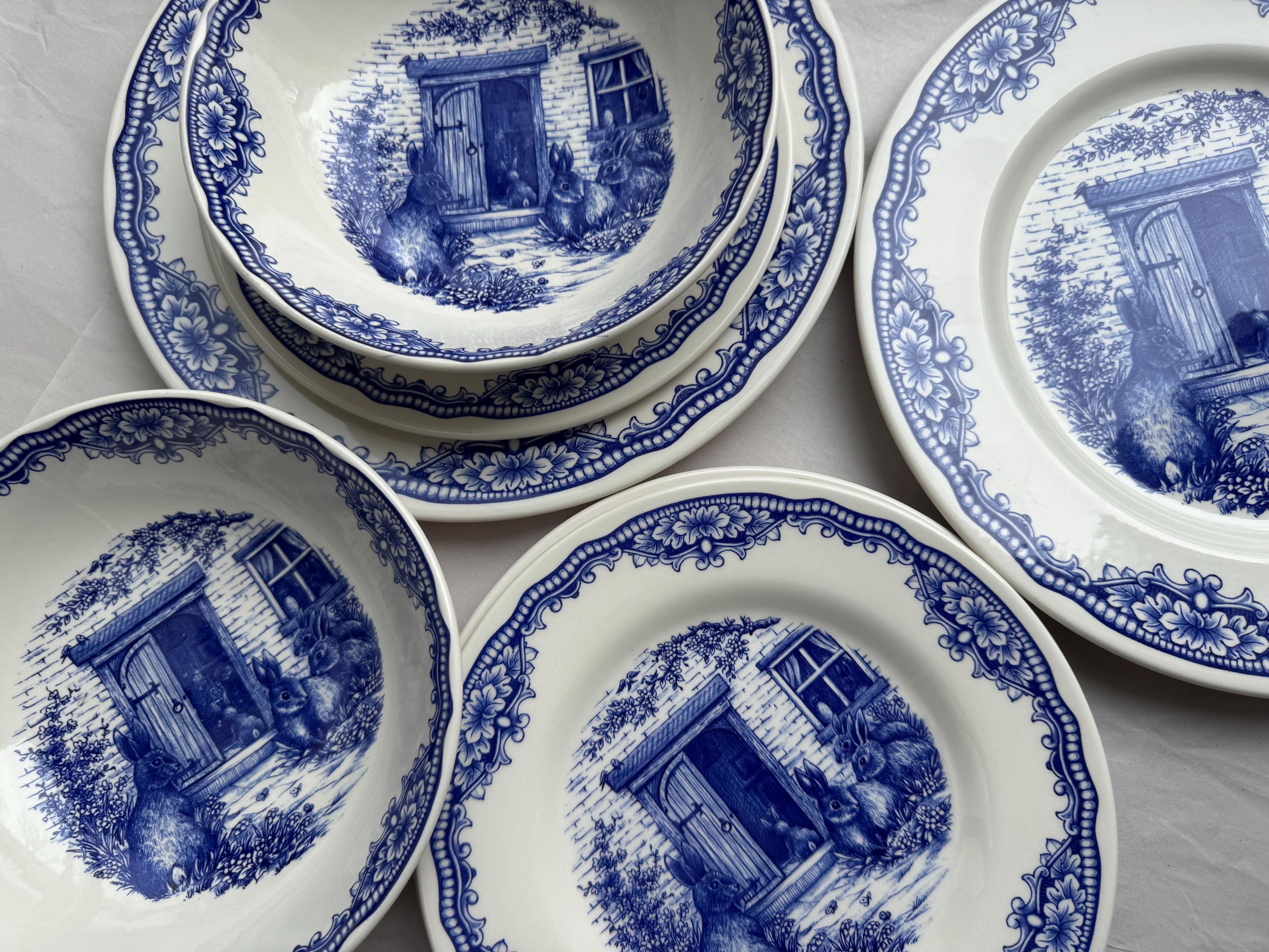 Blue & White Easter Bunny Plates – Royal Stafford England – Spring Tablescape – Easter Brunch Entertaining, detail view 7