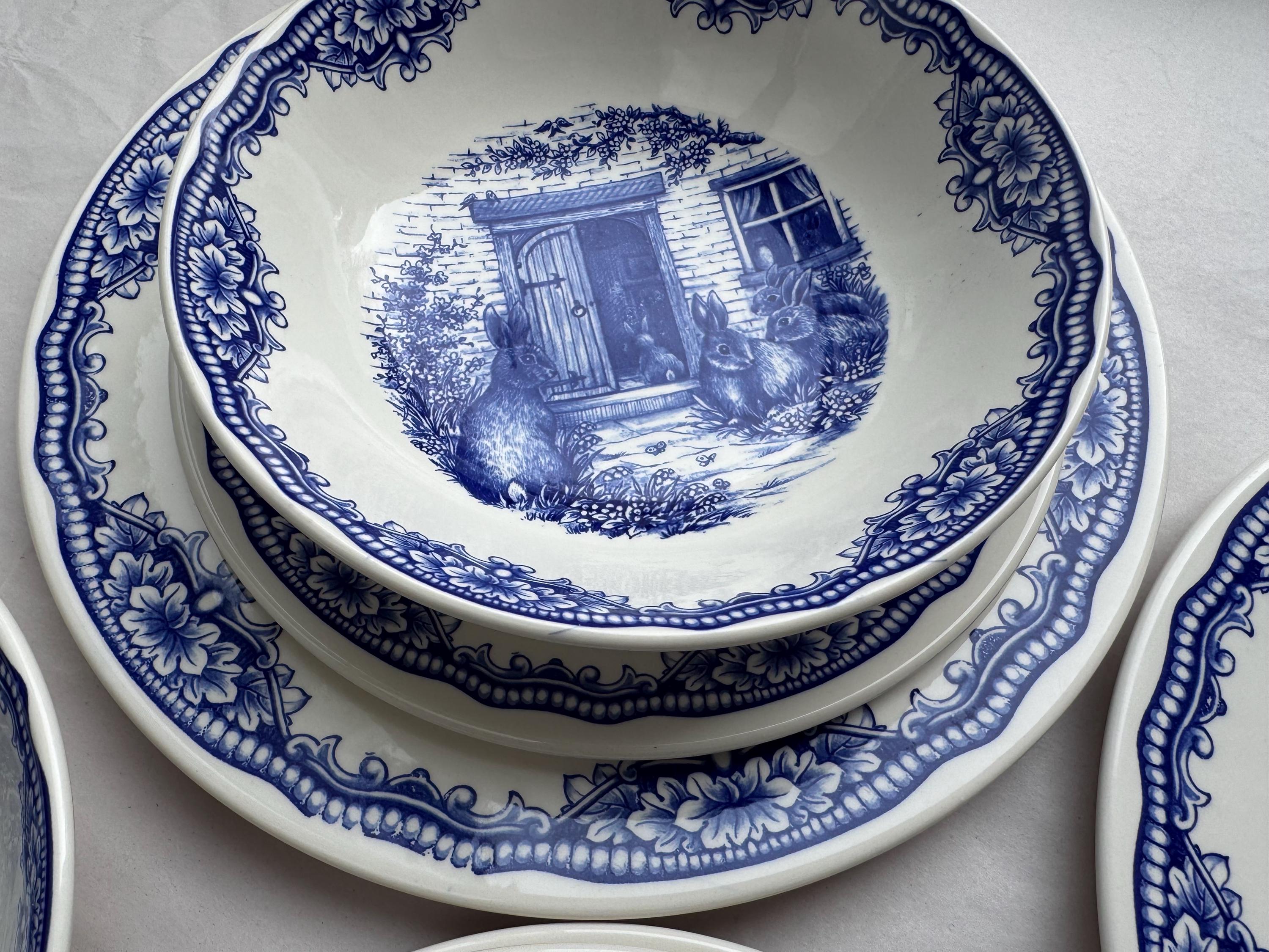 Blue & White Easter Bunny Plates – Royal Stafford England – Spring Tablescape – Easter Brunch Entertaining, detail view 8