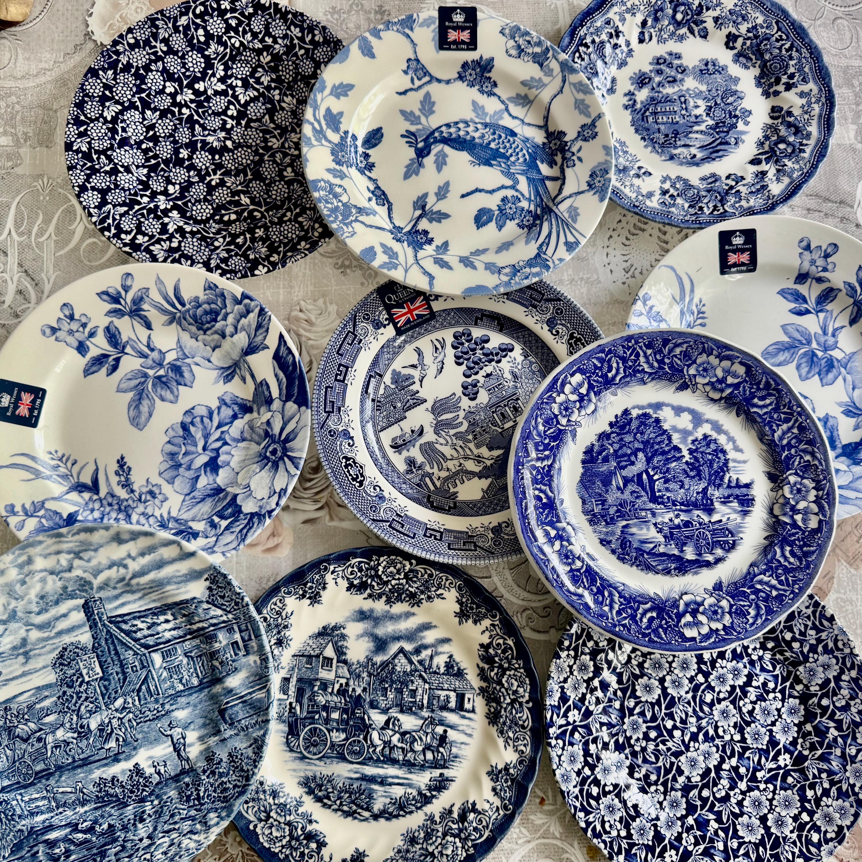 Blue & White Vintage Inspired Salad Plates | Gallery Wall Decor England | Sold Individually, front view