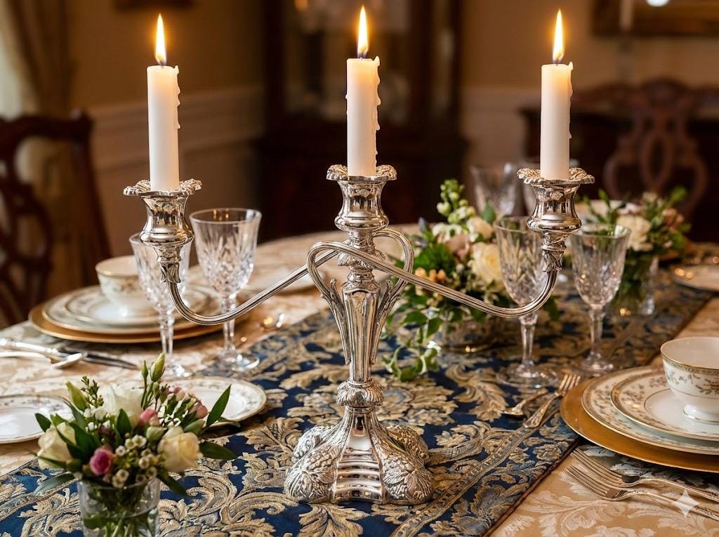 Coronet Plate Silverplate – Extremely Heavy Triple-Arm Candelabra, front view