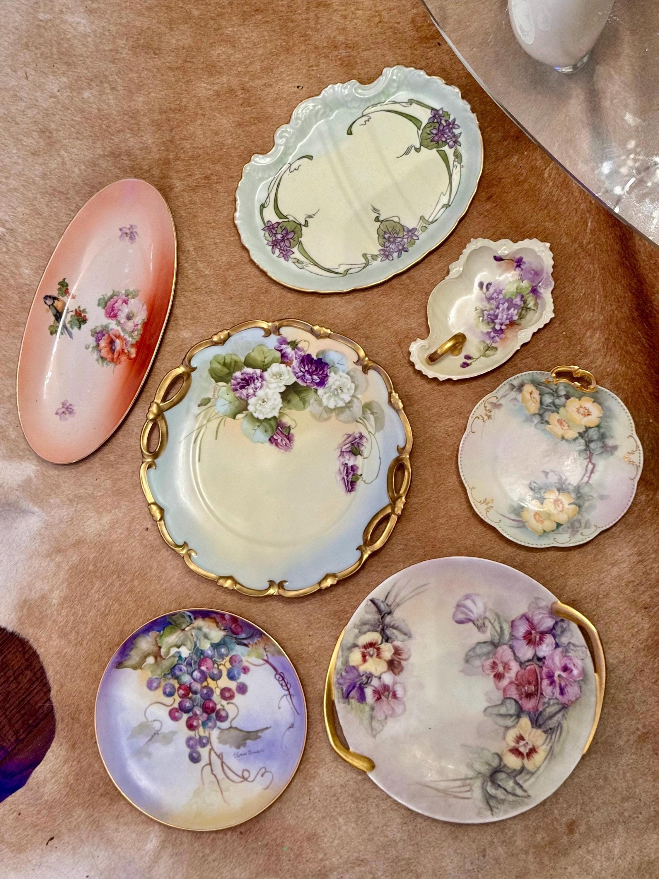 Elegant Decorative Vintage & Antique Floral Plate Collection - Set of 7, front view