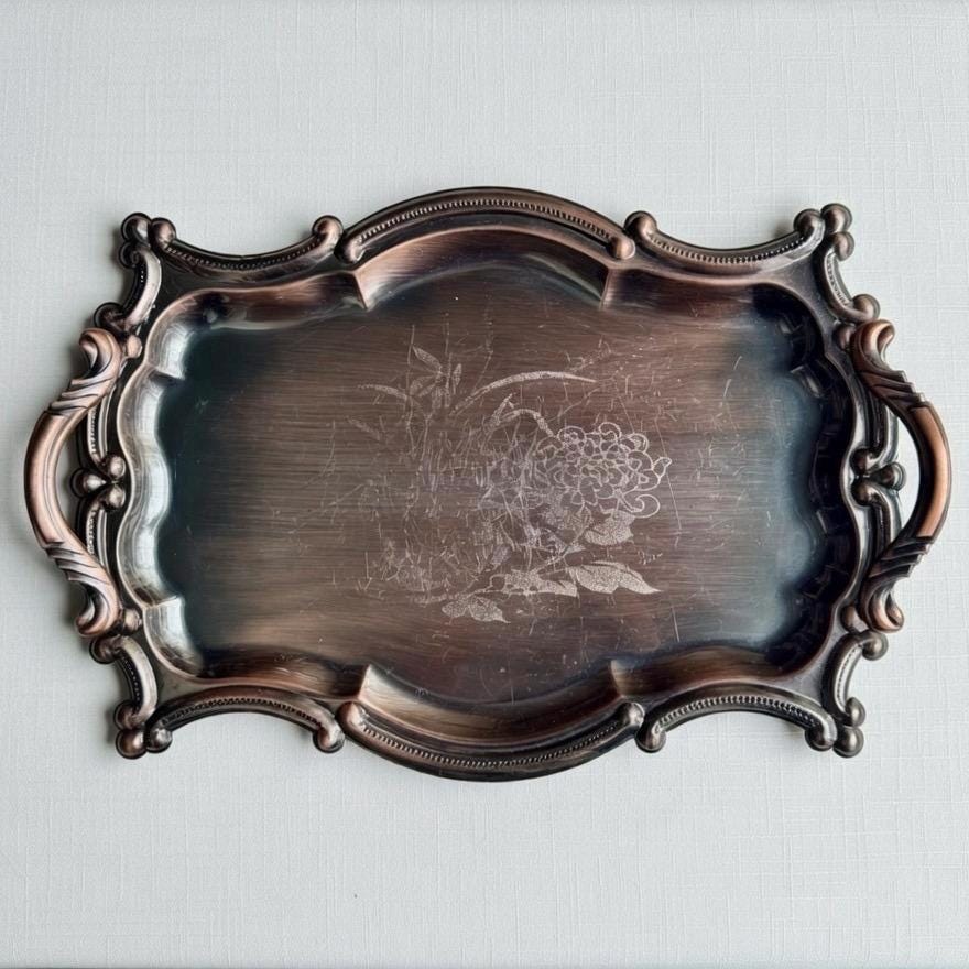 Elegant Tray – Vintage Stainless Steel Serving Tray, front view