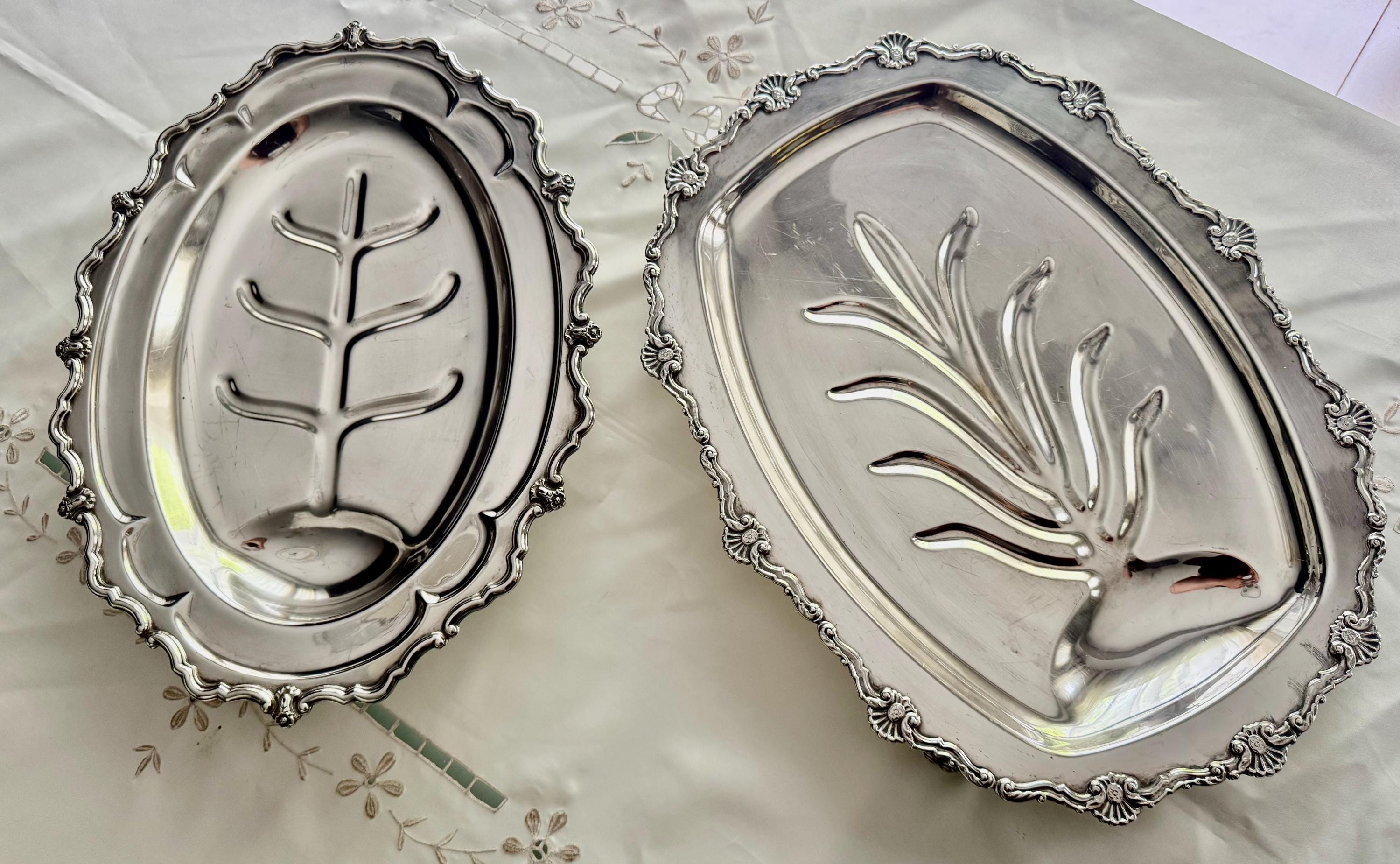 Elegant Vintage Silverplate Meat Trays – Footed – Ornate & Functional – Sold Individually, front view