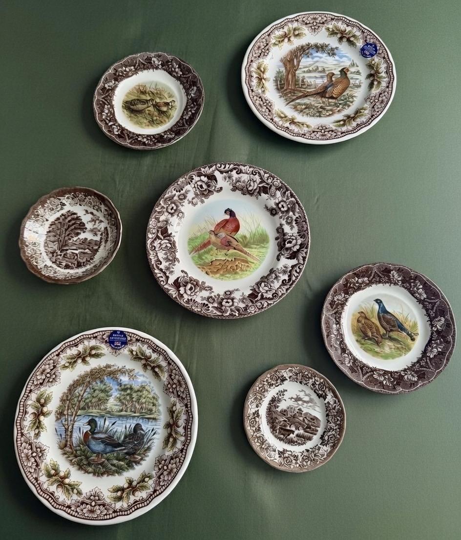 Exquisite Vintage English Animal Collection Plates – Wall Gallery Set of 7, front view