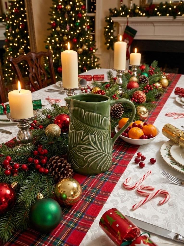 Green Ceramic Embossed Pitcher – Holiday Floral Display Vase - Made in Portugal, detail view 1